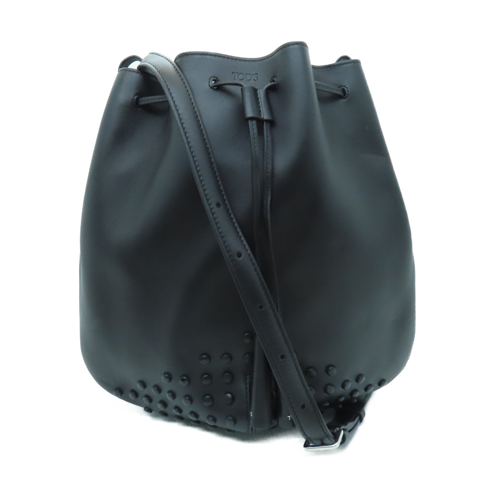 【関税&送料込】Tod'S Shoulder Bags Black TOD'S cowhide leather Shoulder Bag silver buckle shoulder