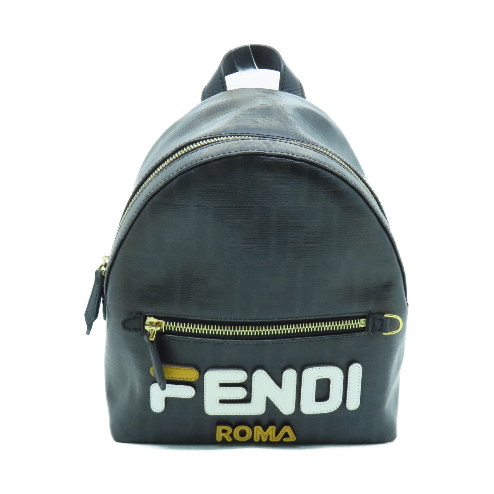 fendi mini backpack black FENDI Coated Canvas Mini BackPack Gold Buckle Backpack Black