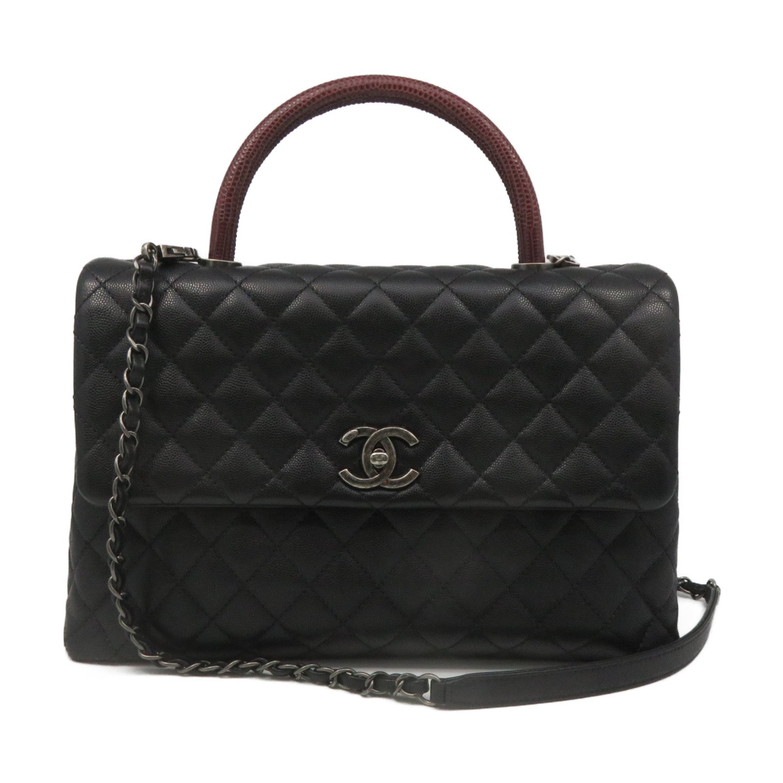 CHANEL Lambskin Quilted Medium Coco Lux Flap Grey 511928