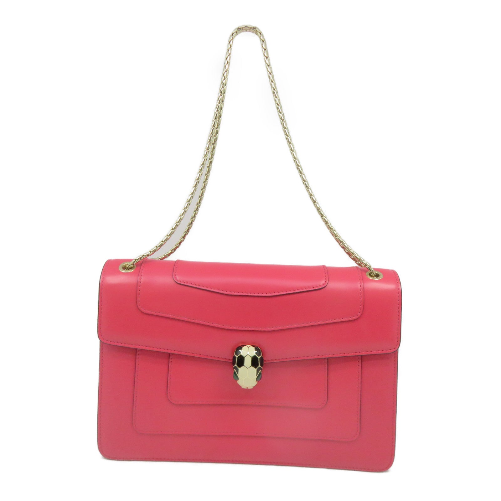 BVLGARI Cowhide Leather Serpenti Forever Gold Buckle Shoulder Bag Pink