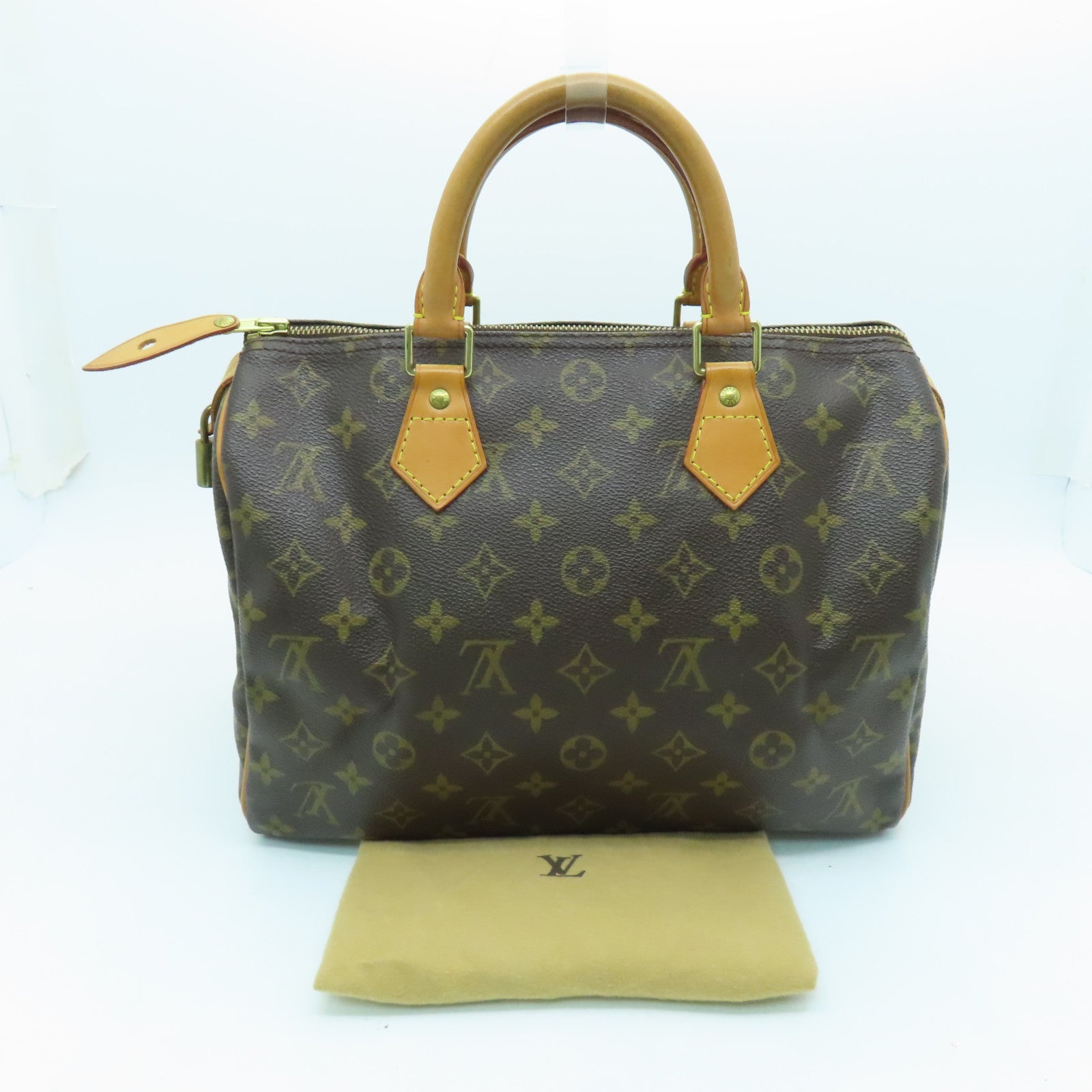 LOUIS VUITTON Monogram Speedy 30 Gold Buckle Bag Brown