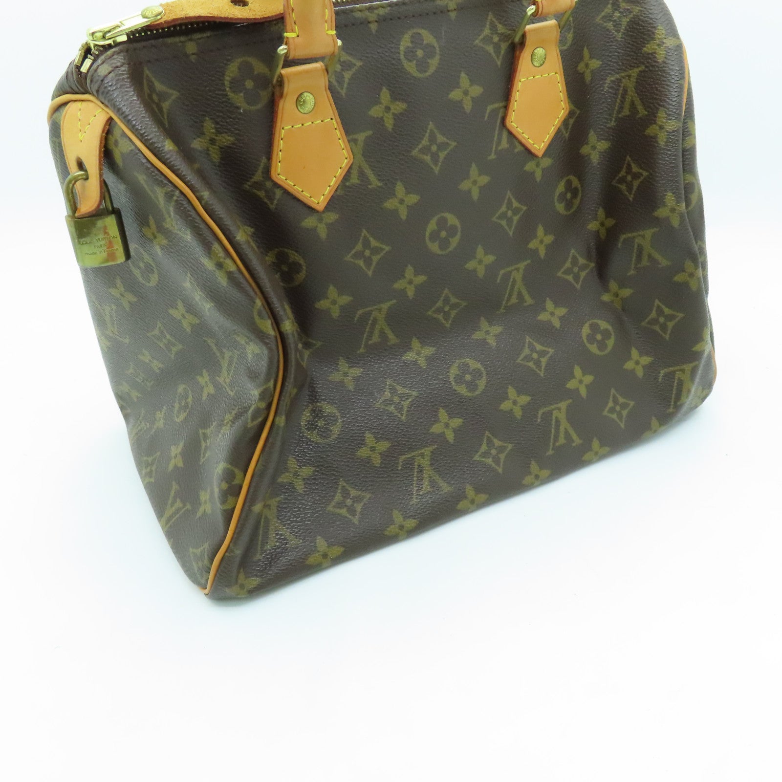 LOUIS VUITTON Monogram Speedy 30 Gold Buckle Bag Brown