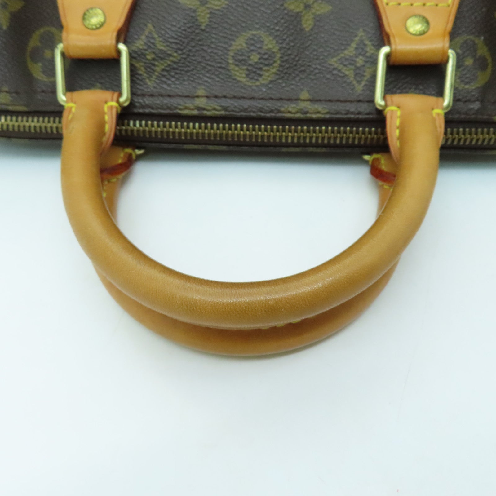 LOUIS VUITTON Monogram Speedy 30 Gold Buckle Bag Brown