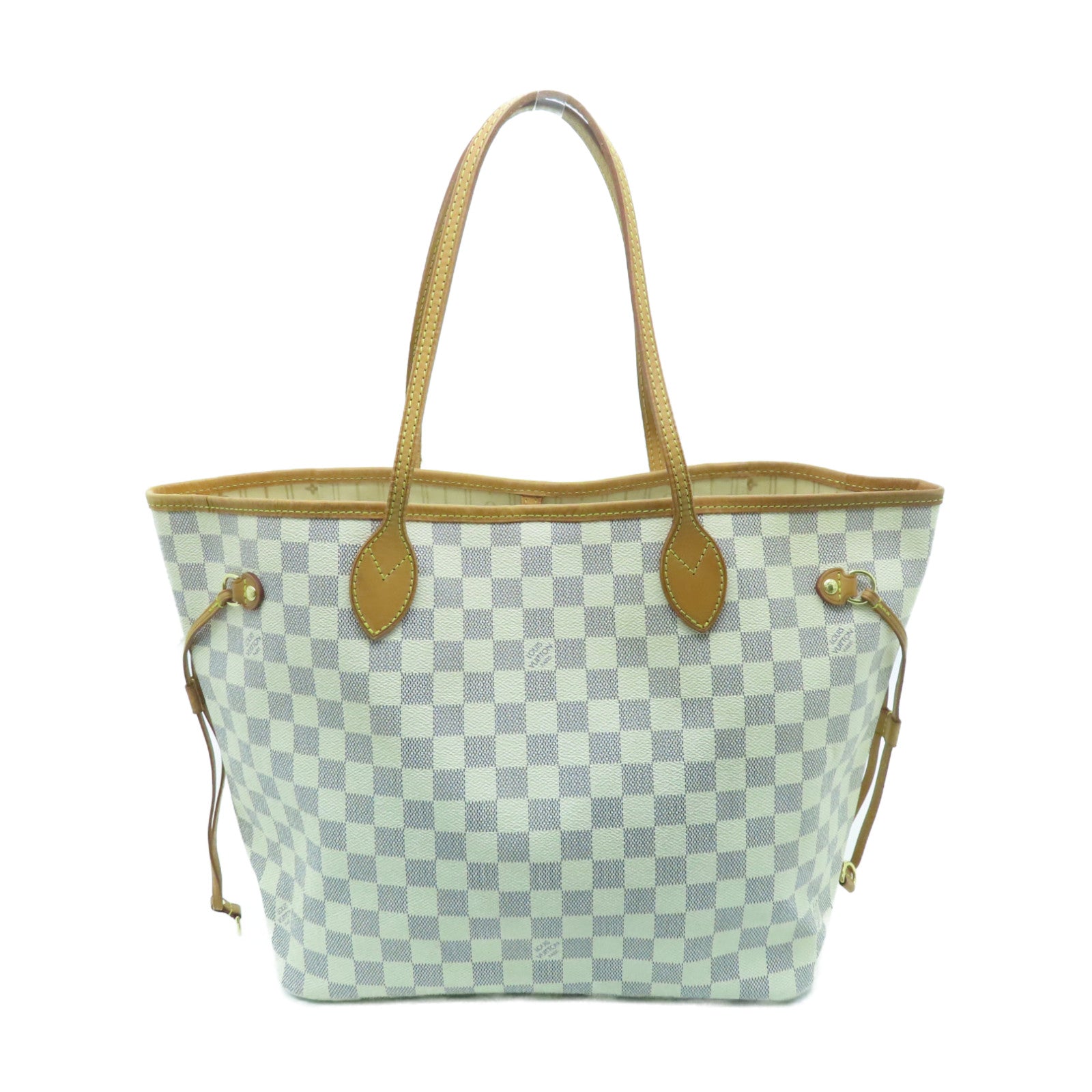 LOUIS VUITTON Damier Azur Neverfull MM Gold Buckle Handle Bag White Brand Off Hong Kong Online Store