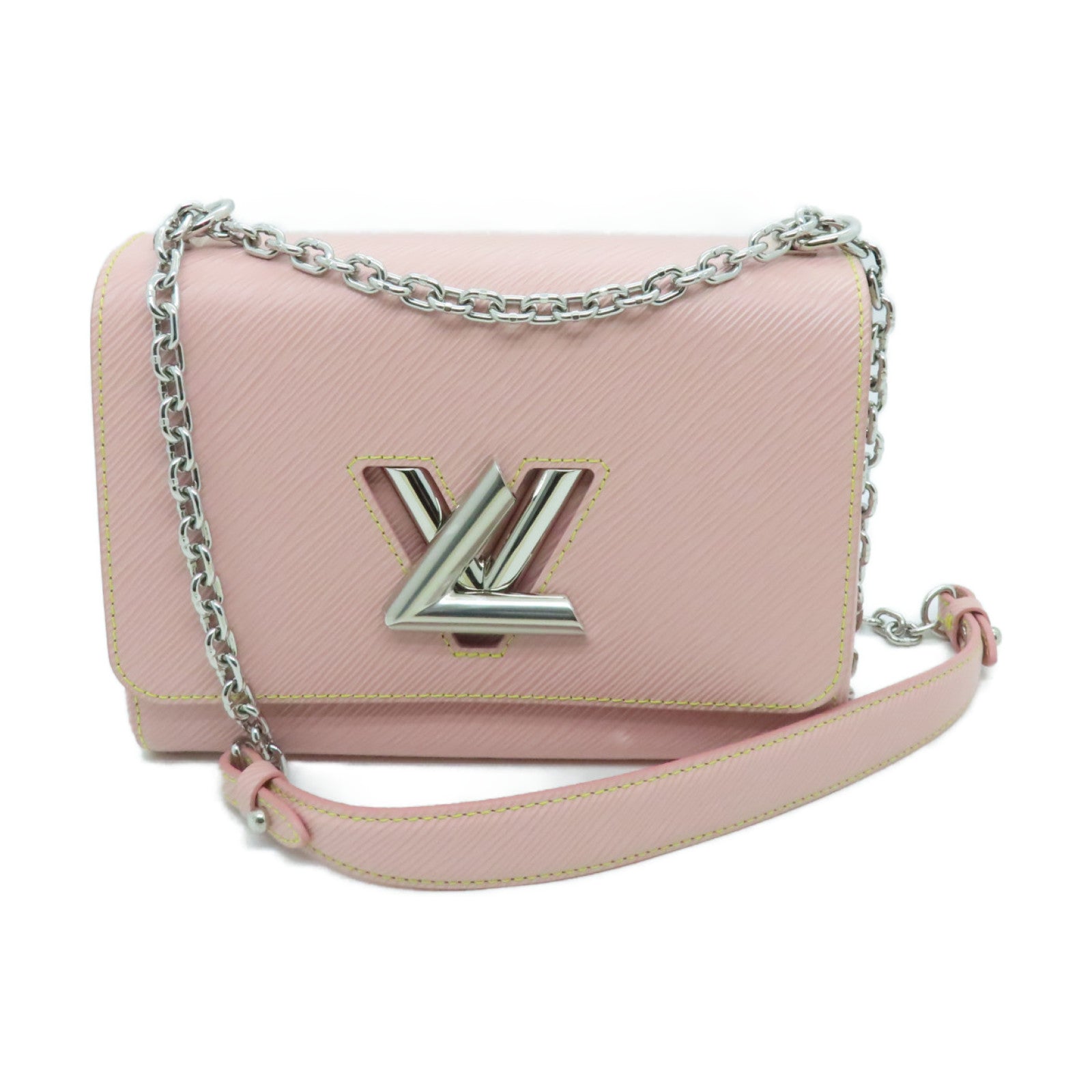 LOUIS VUITTON Epi Twist MM Silver Buckle Chain Strap Shoulder Bag Pink
