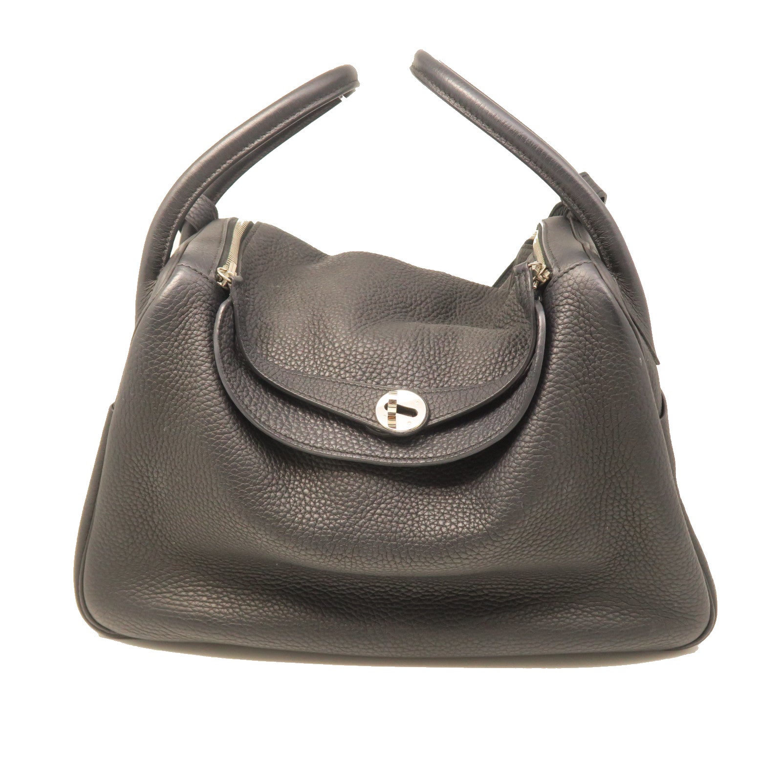 HERMES Taurillon Clemence Leather Lindy 34 Silver Buckle Handle Shoulder  Backpack Black