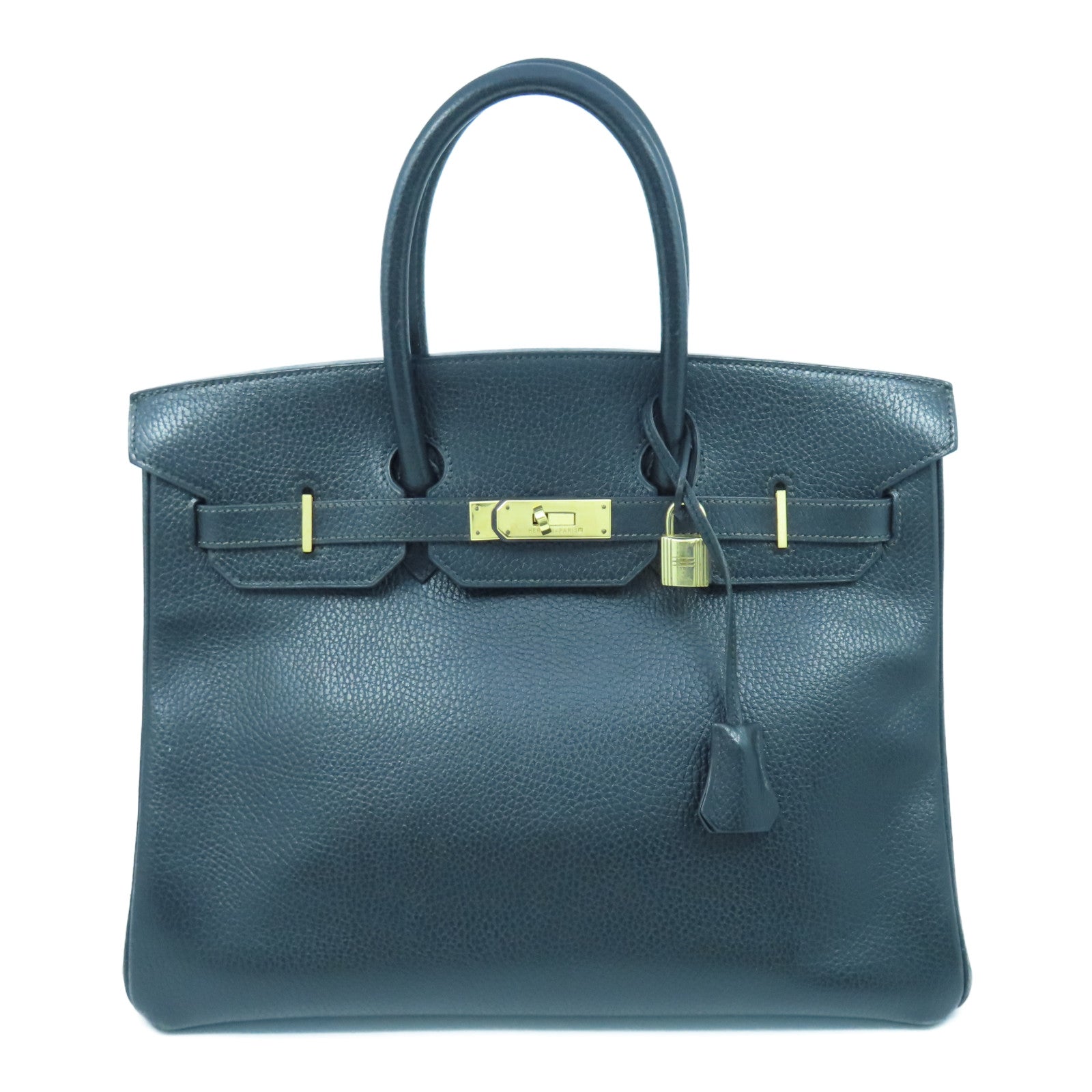 HERMES Ardennes Leather Birkin 35 Gold Buckle Handle Bag Black