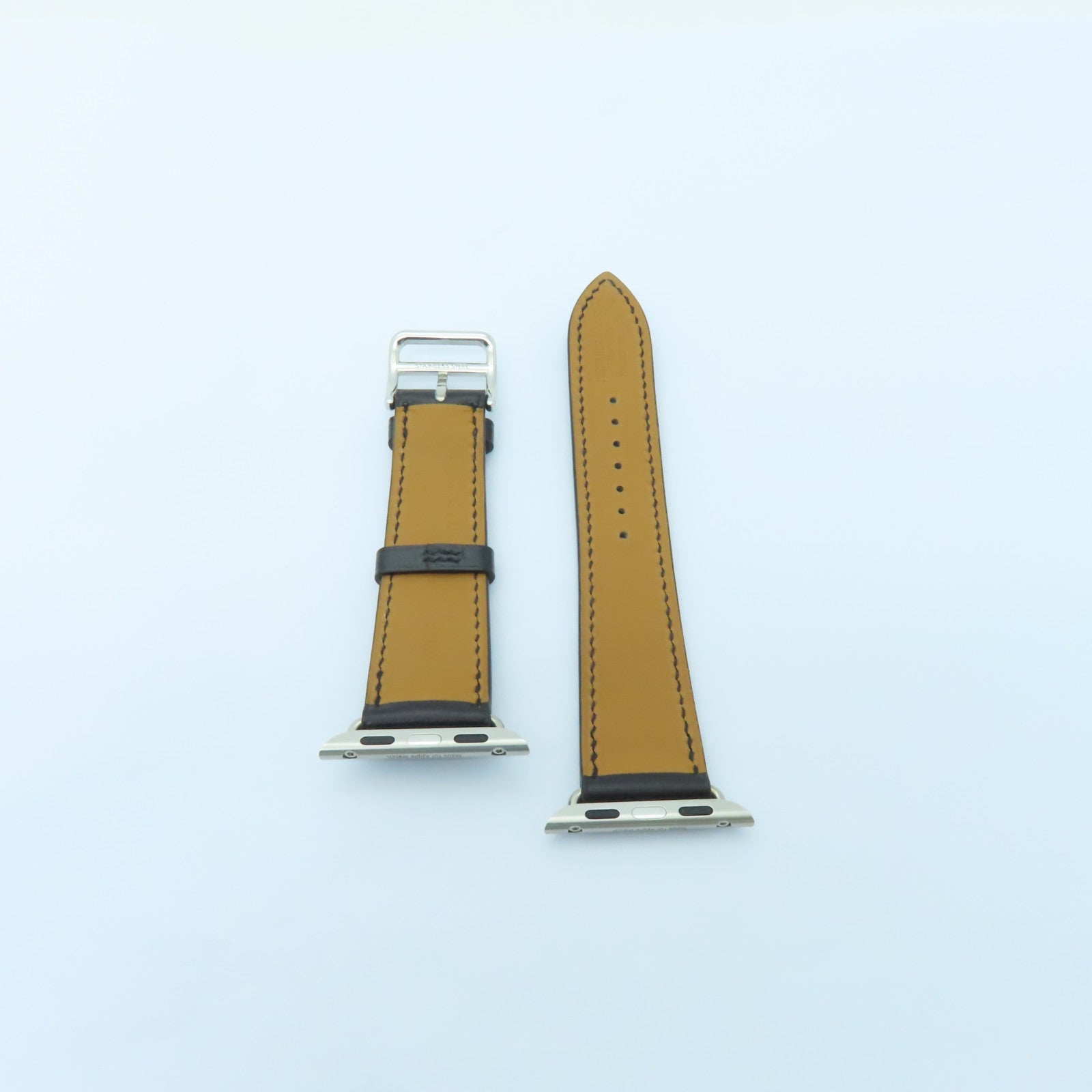 HERMES 牛皮皮革Apple Watch Single Tour 38mm銀扣錶帶黑色