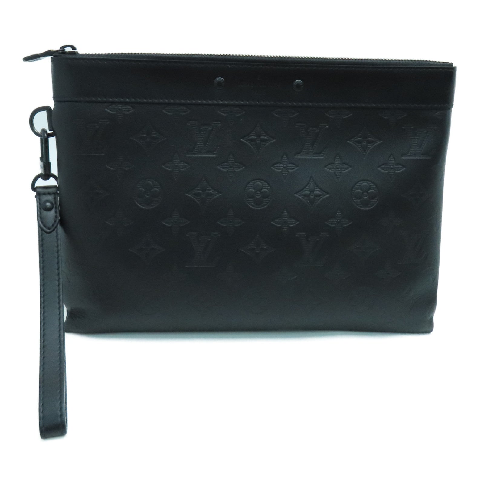 LOUIS VUITTON Monogram Shadow Pochette To-Go Clutch Black Buckle Black