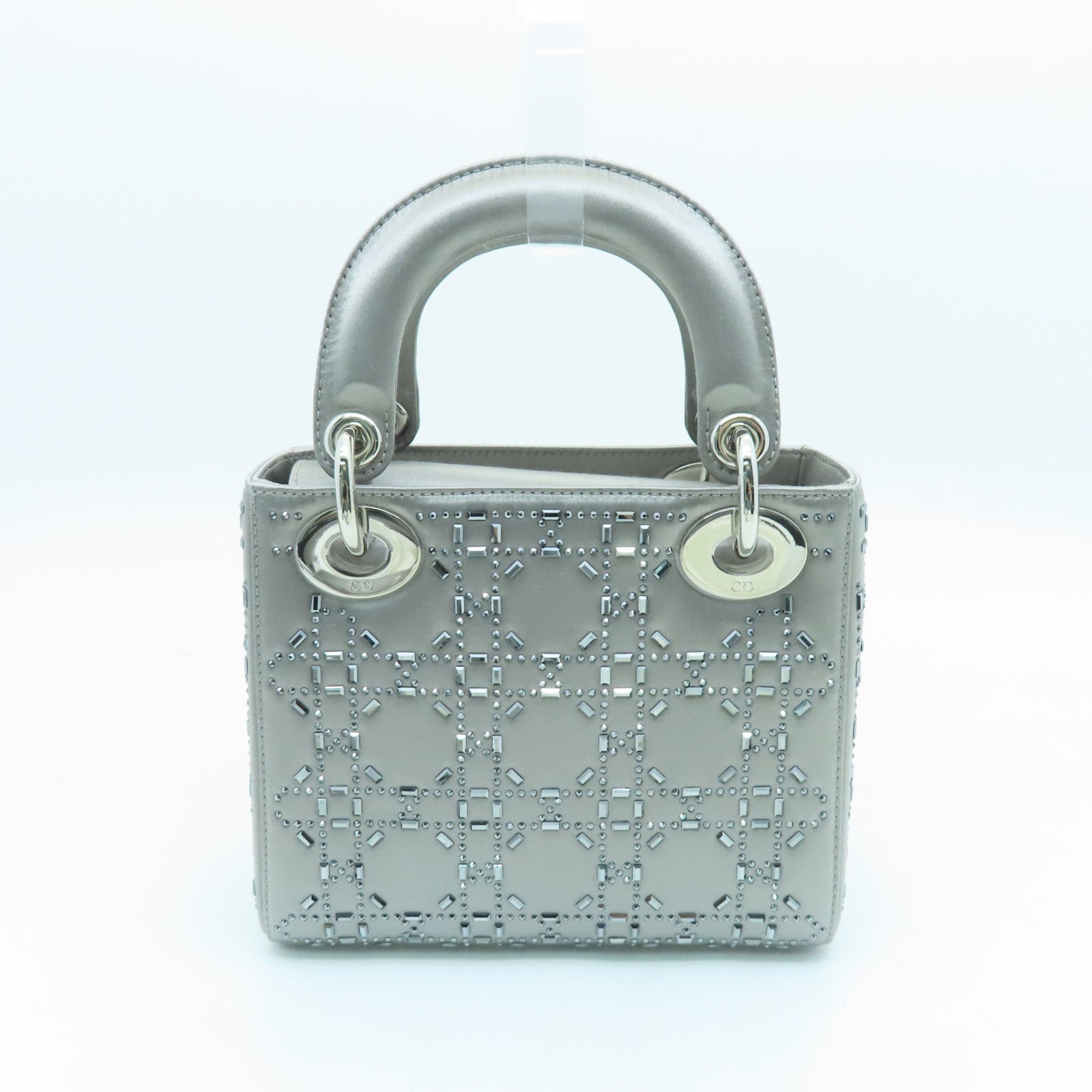 Dior Silk Mini Lady Dior Silver Buckle Handle Shoulder Bag Silver