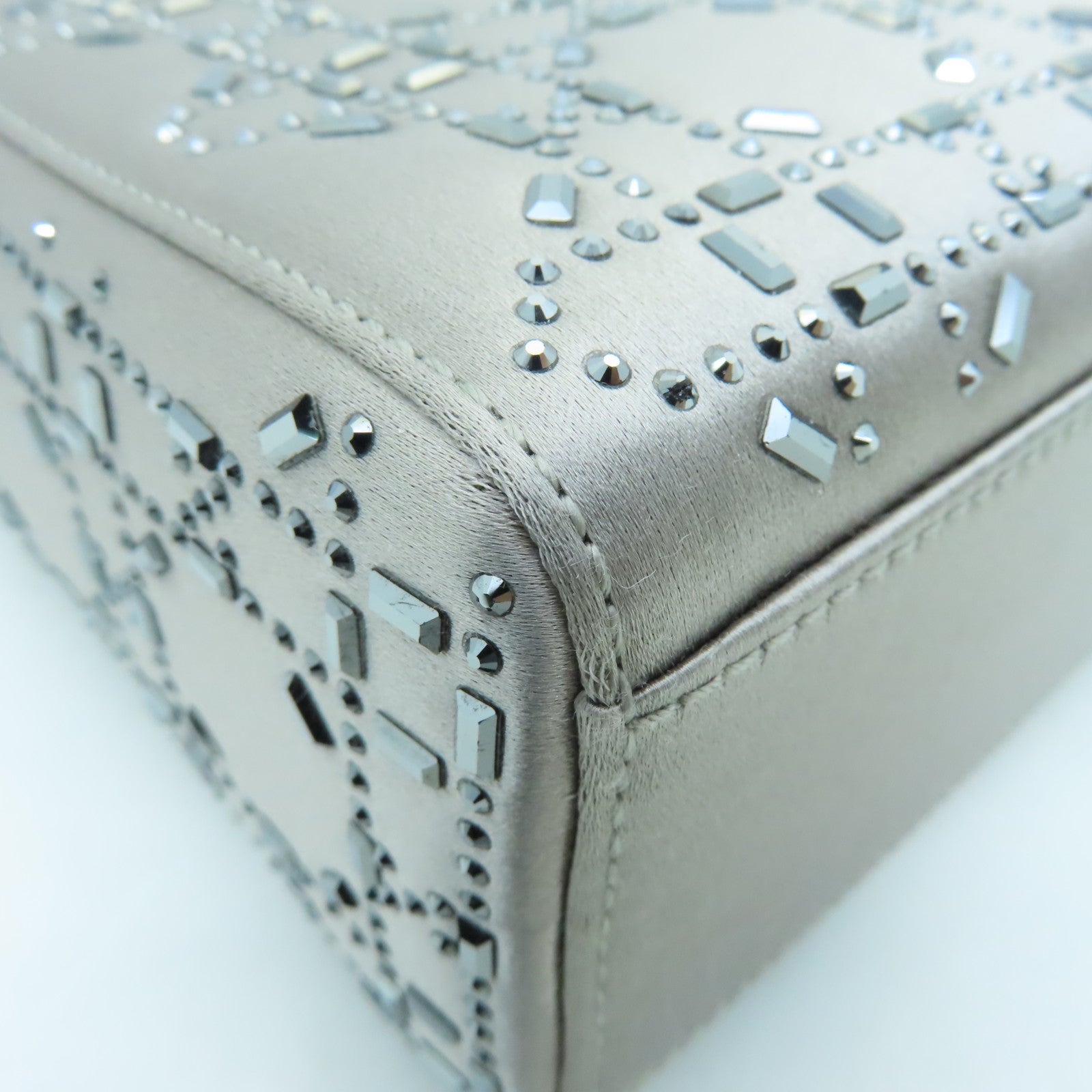 Dior Silk Mini Lady Dior Silver Buckle Handle Shoulder Bag Silver