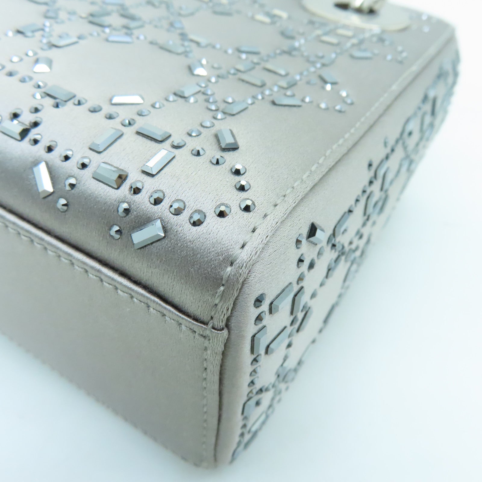 Dior Silk Mini Lady Dior Silver Buckle Handle Shoulder Bag Silver