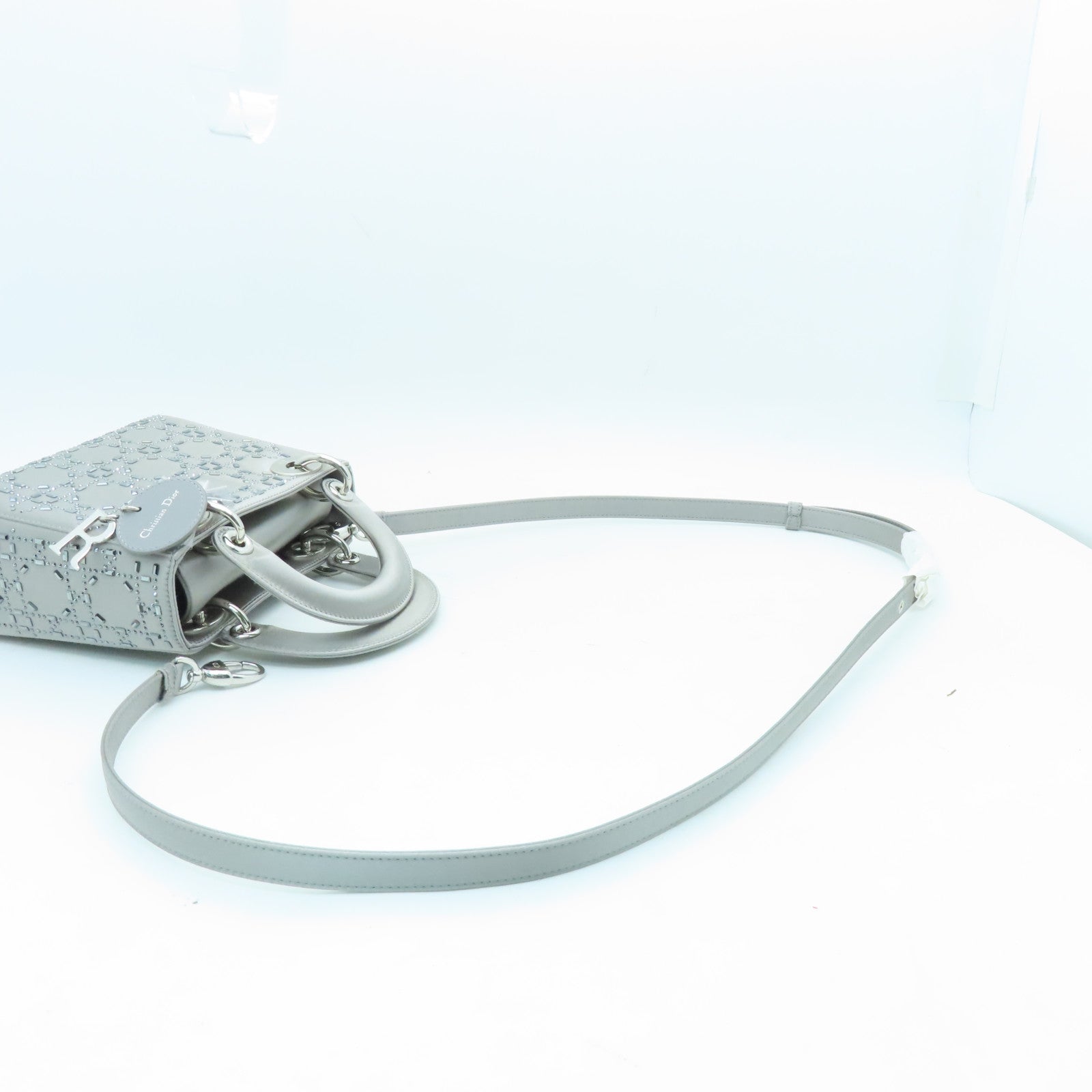 Dior Silk Mini Lady Dior Silver Buckle Handle Shoulder Bag Silver