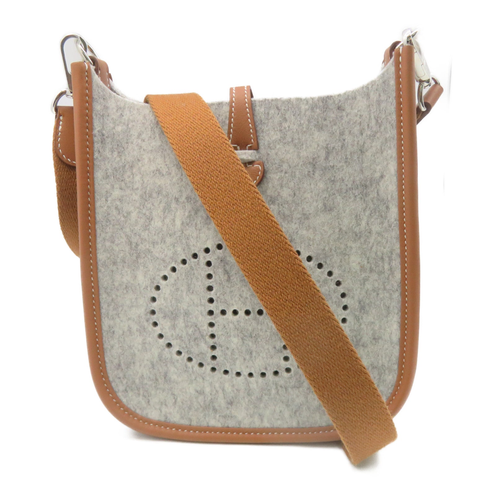 HERMES Swift皮革/羊毛银扣肩背袋Shoulder Bag灰色啡色