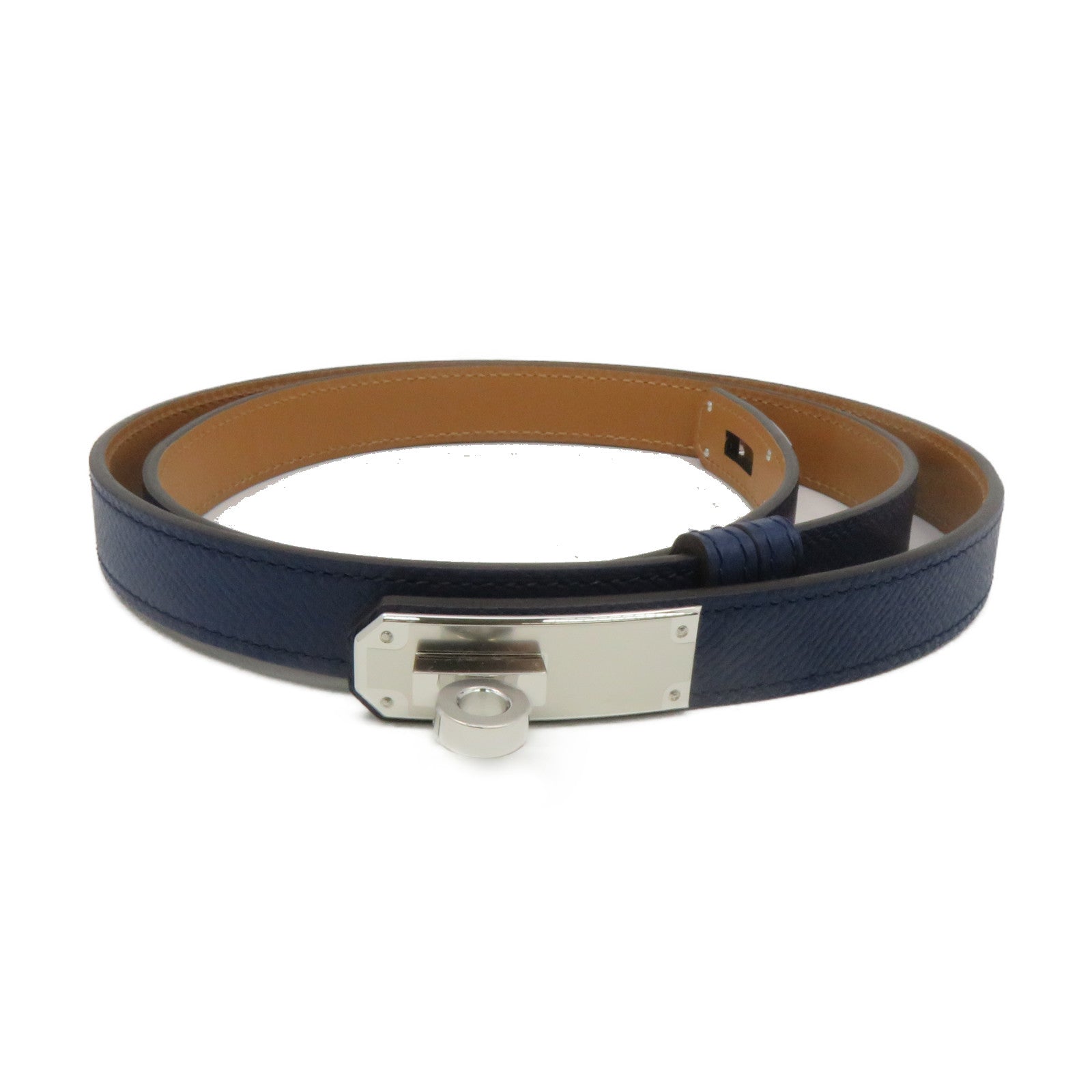 HERMES A stamped Kelly 18 Epsom belt SilverMetal Blue Brown main image 0