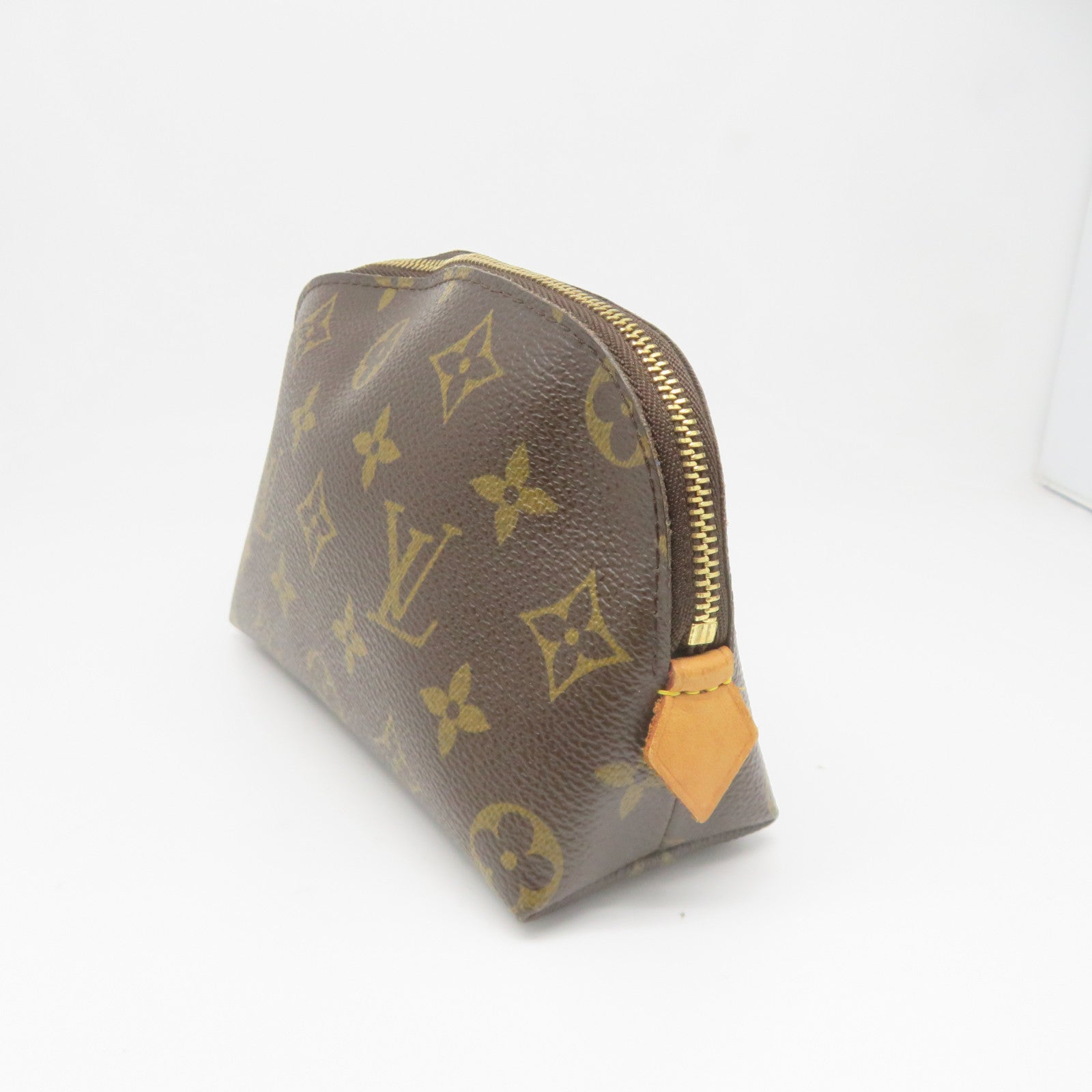 LOUIS VUITTON Monogram Cosmetic Pouch Gold Buckle Cosmetic Bag Brown