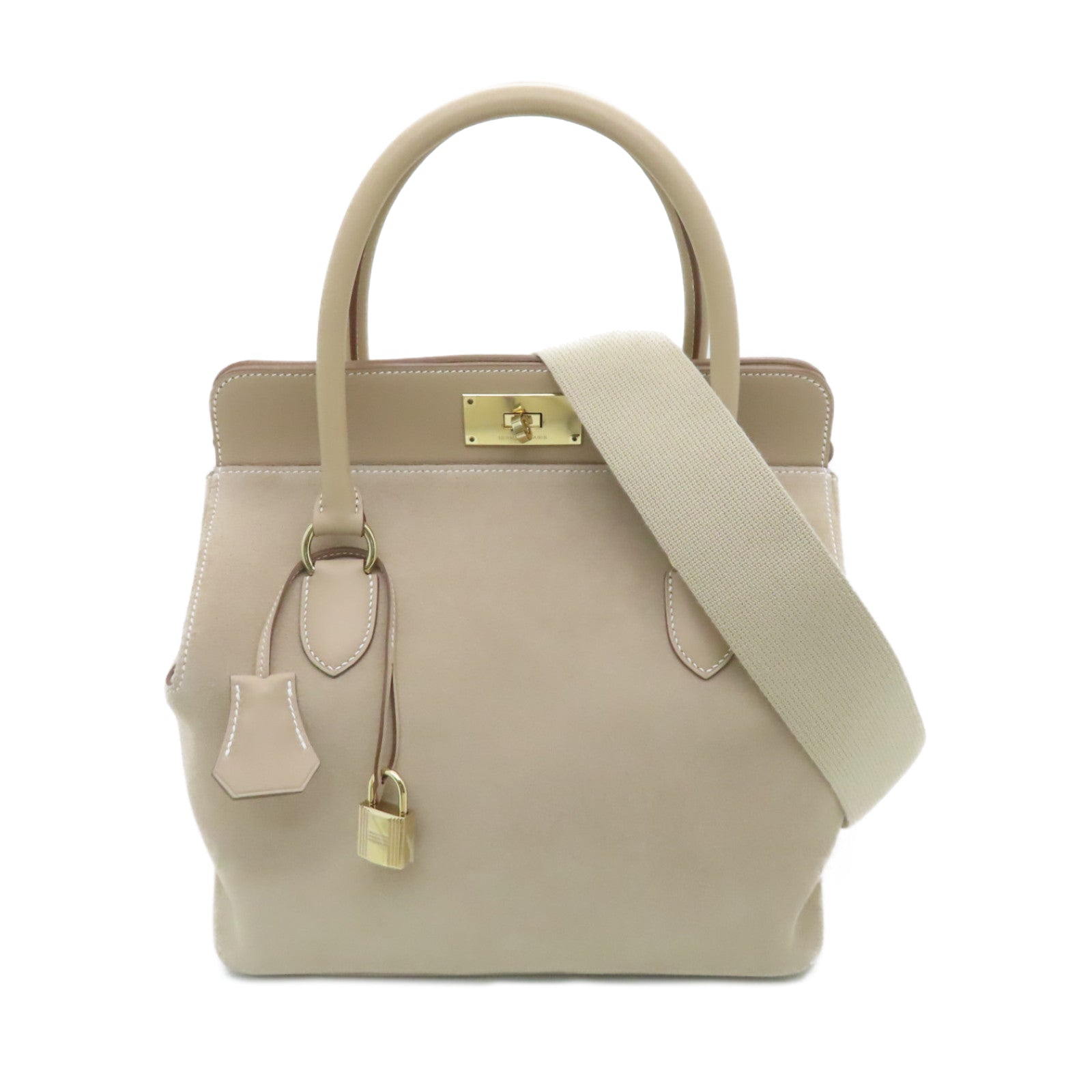 HERMES Swift Leather Toolbox 26 Gold Buckle Handle Shoulder