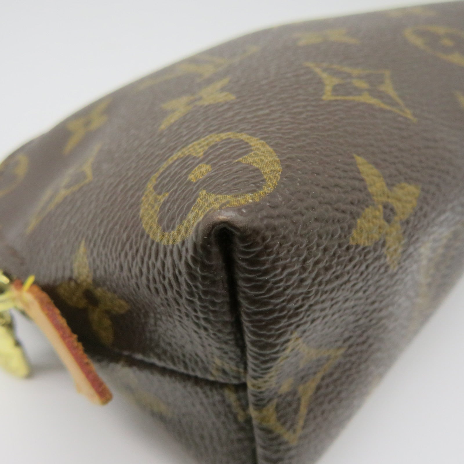 LOUIS VUITTON Monogram Cosmetic Pouch Gold Buckle Cosmetic Bag Brown