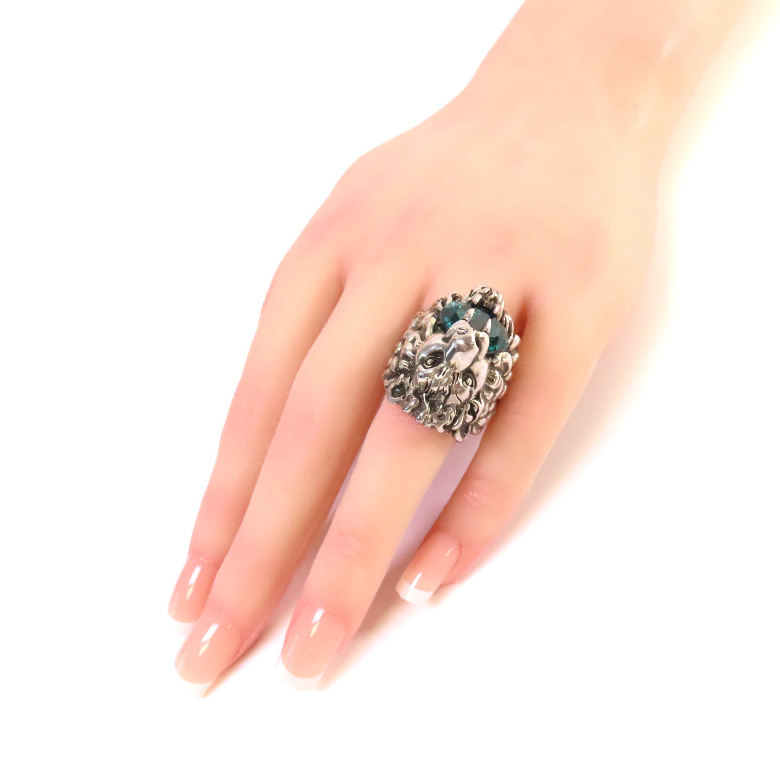 GUCCI 金屬/水晶Lion Head Crystal Ring戒指US#9.95