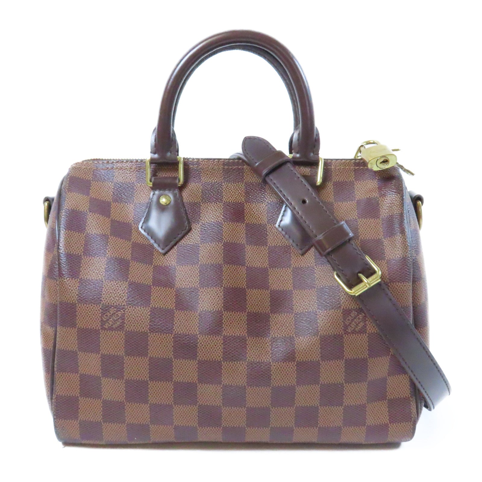 LOUIS VUITTON Damier Ebene Speedy Bandouliere 25金扣手挽肩背兩用袋啡色