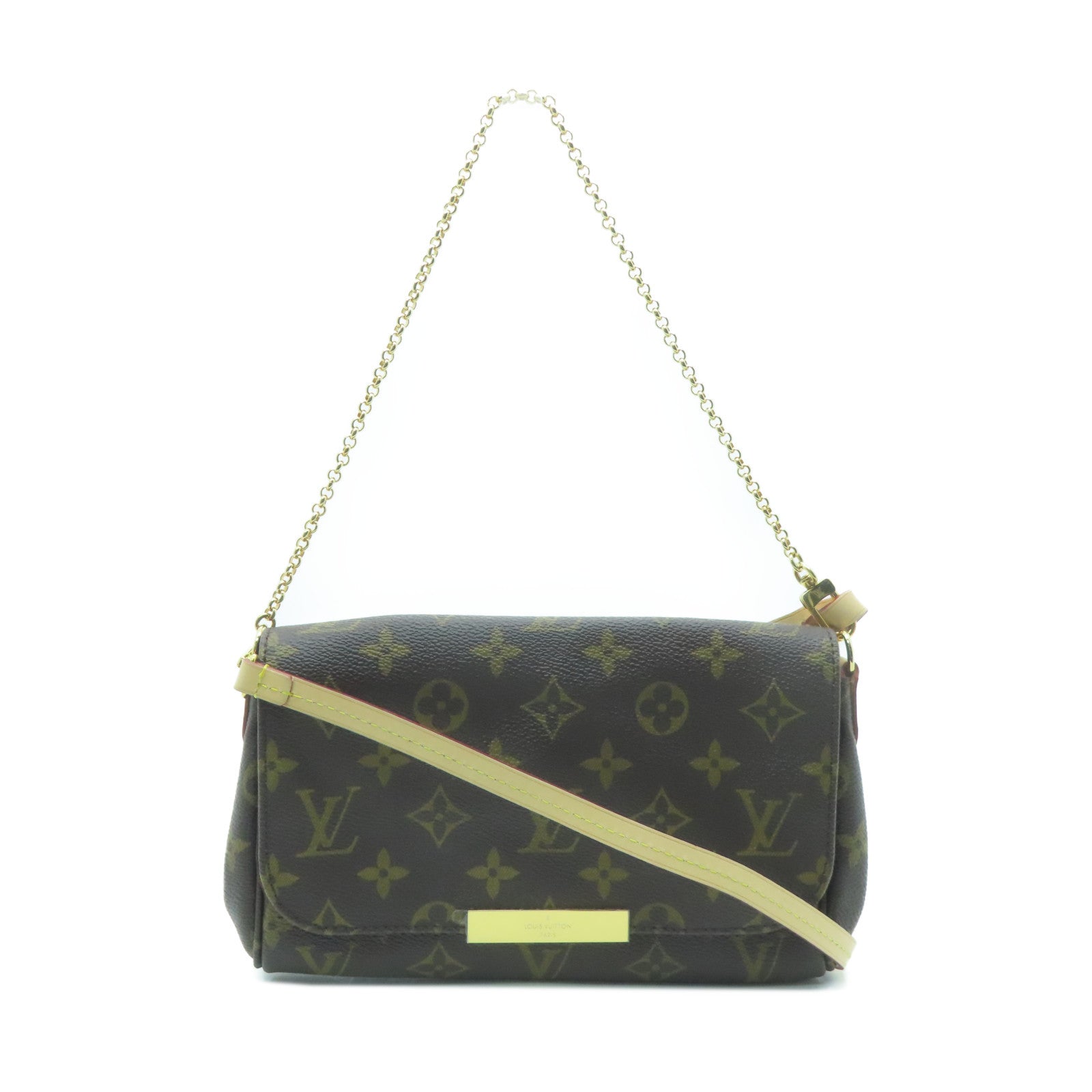 LOUIS VUITTON Monogram Favorite PM Gold Buckle Shoulder Bag Brown