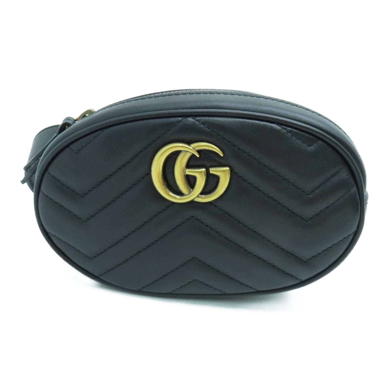GUCCI cowhide leather GG Marmont gold buckle belt bag black