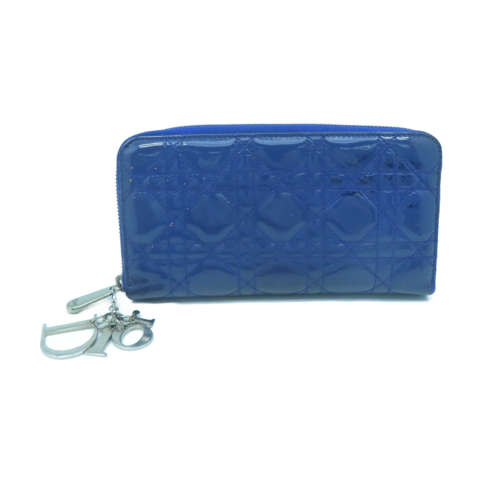 Dior Patent Leather Dior Long Wallet Silver Buckle Long Wallet Blue