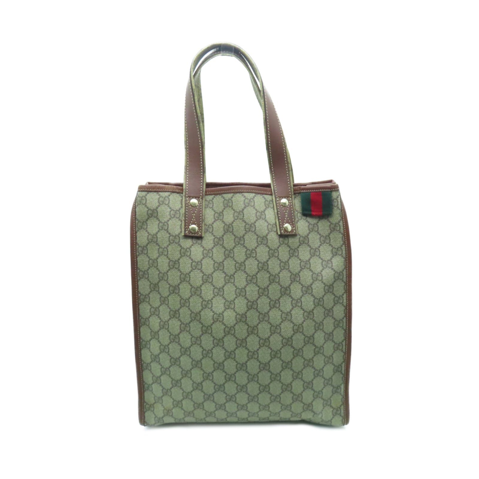 GUCCI coated canvas Tote Bag gold buckle handle bag brown