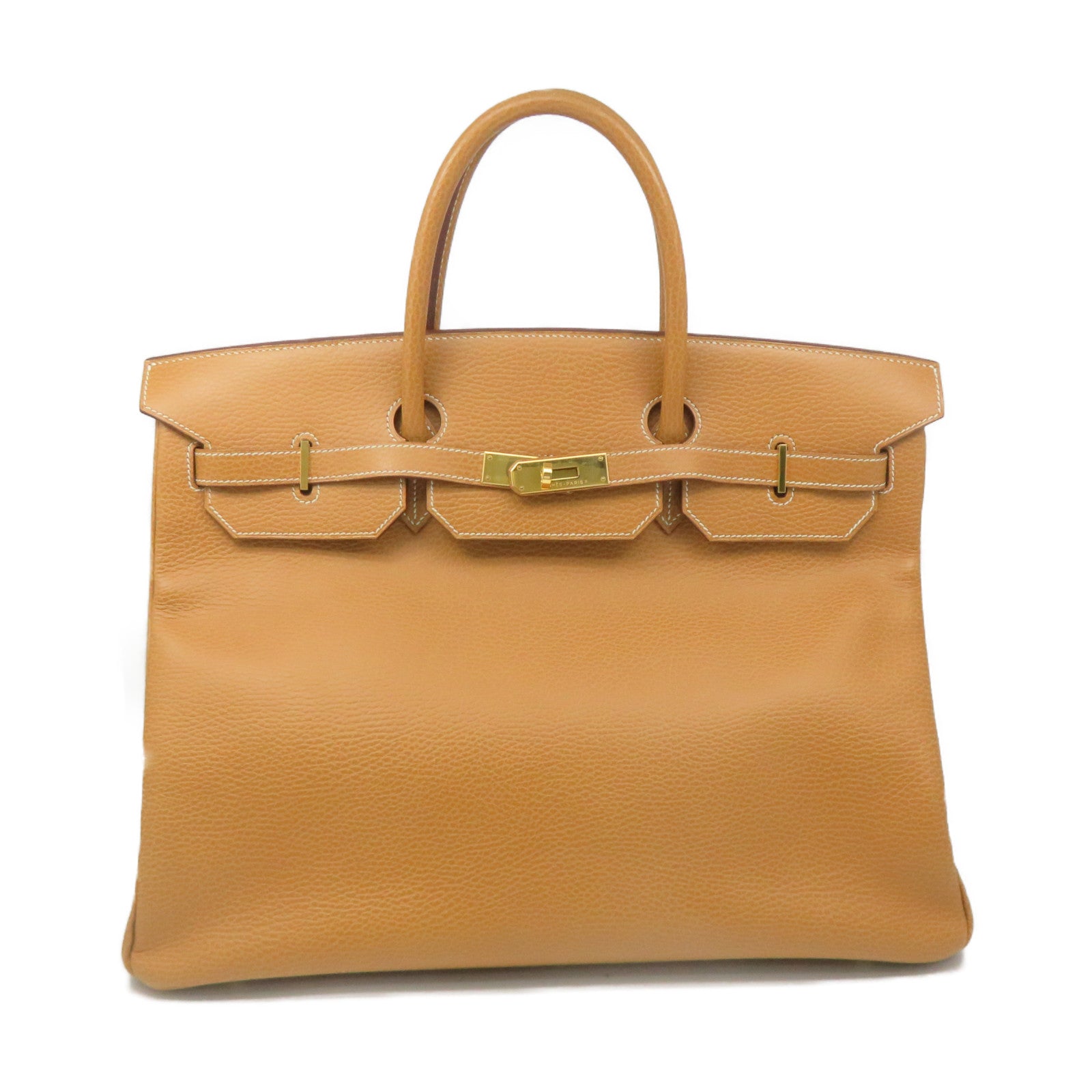 HERMES Ardennes Leather Birkin 40 Hand Bag Gold Buckle Hand Bag Naturel Brown