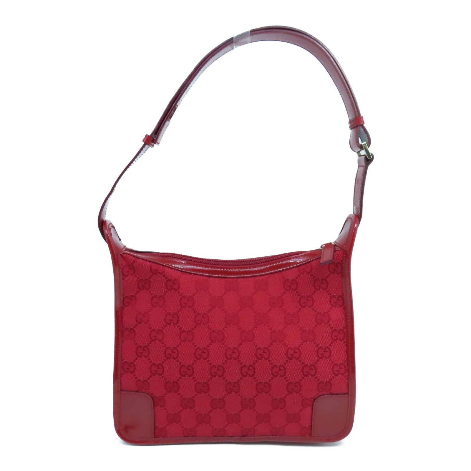 GUCCI Canvas Patent Leather Shoulder Bag Gold Buckle Shoulder