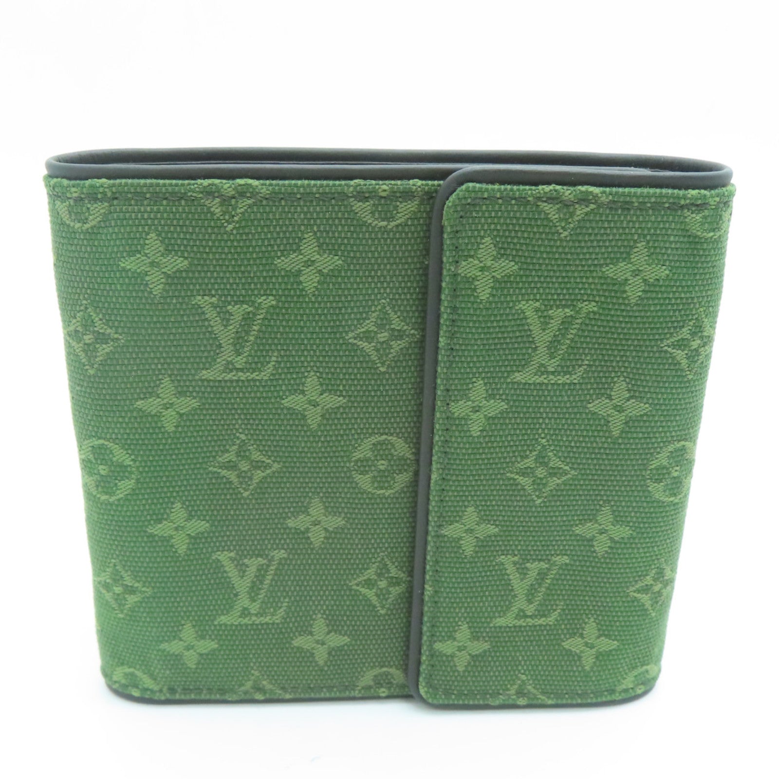 LOUIS VUITTON Monogram Mini Lin Wallet Gold Buckle Wallet Green