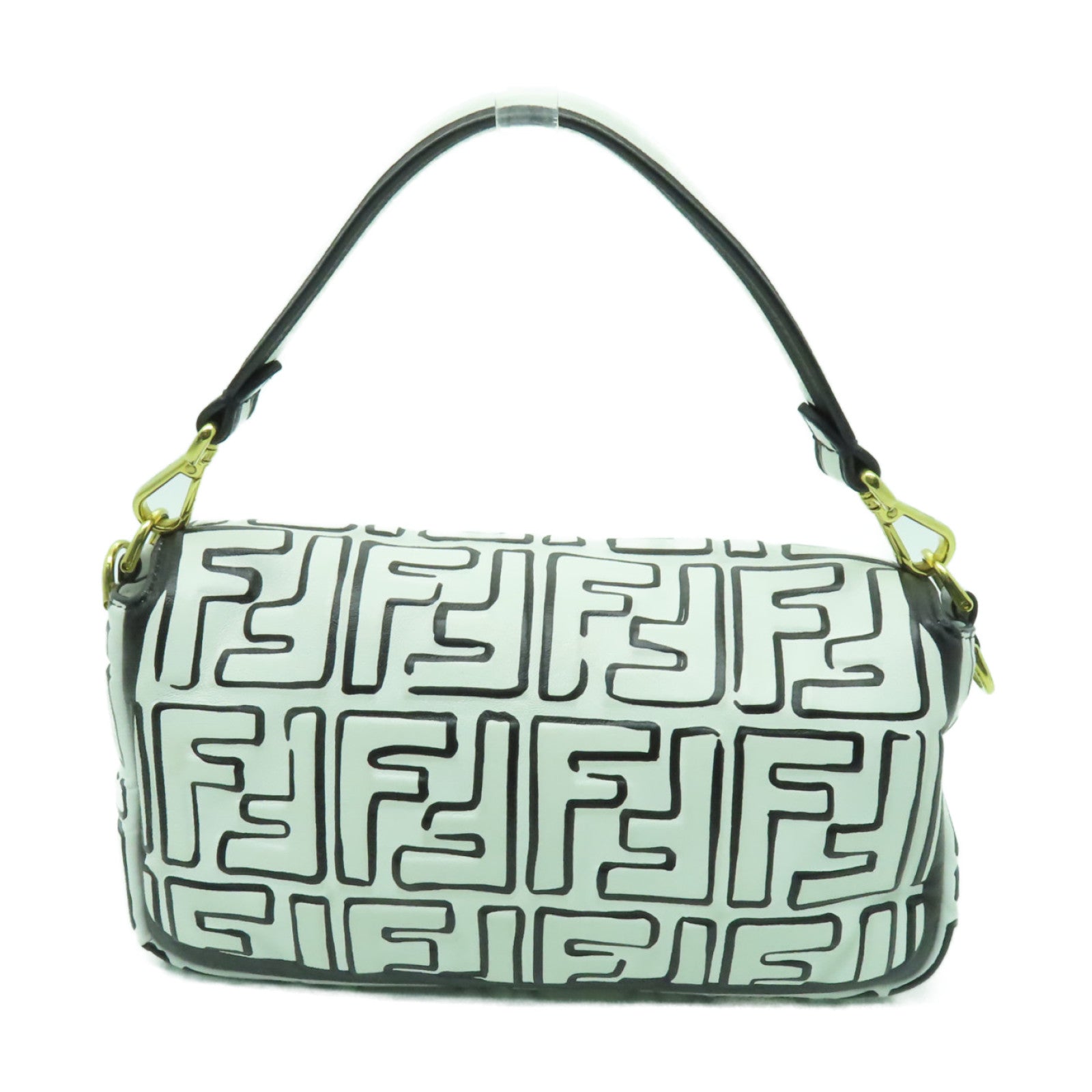 FENDI 皮革2 Way Shoulder金扣手挽肩背兩用袋白色/黑色