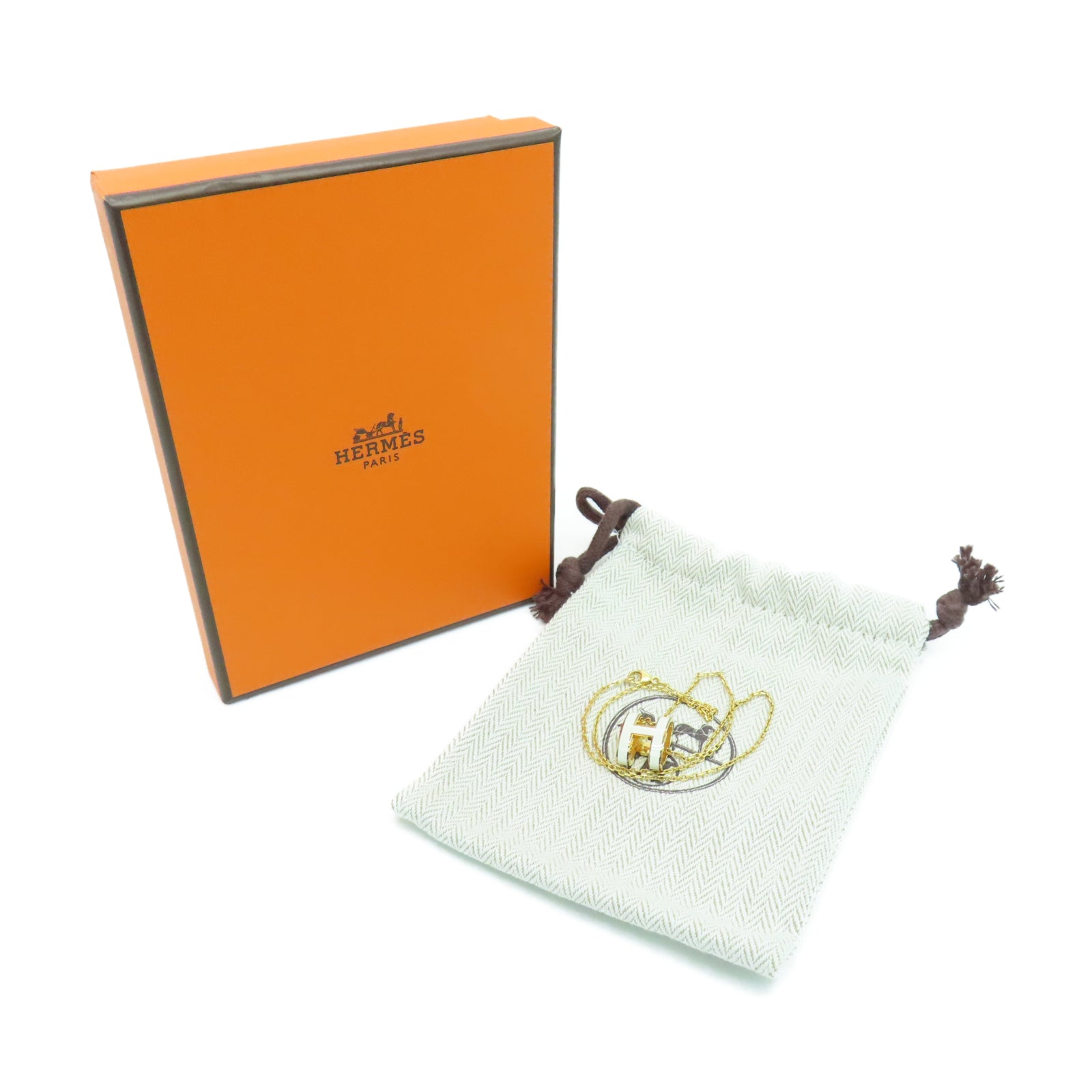 HERMES Metal Pop H Necklace White/Gold