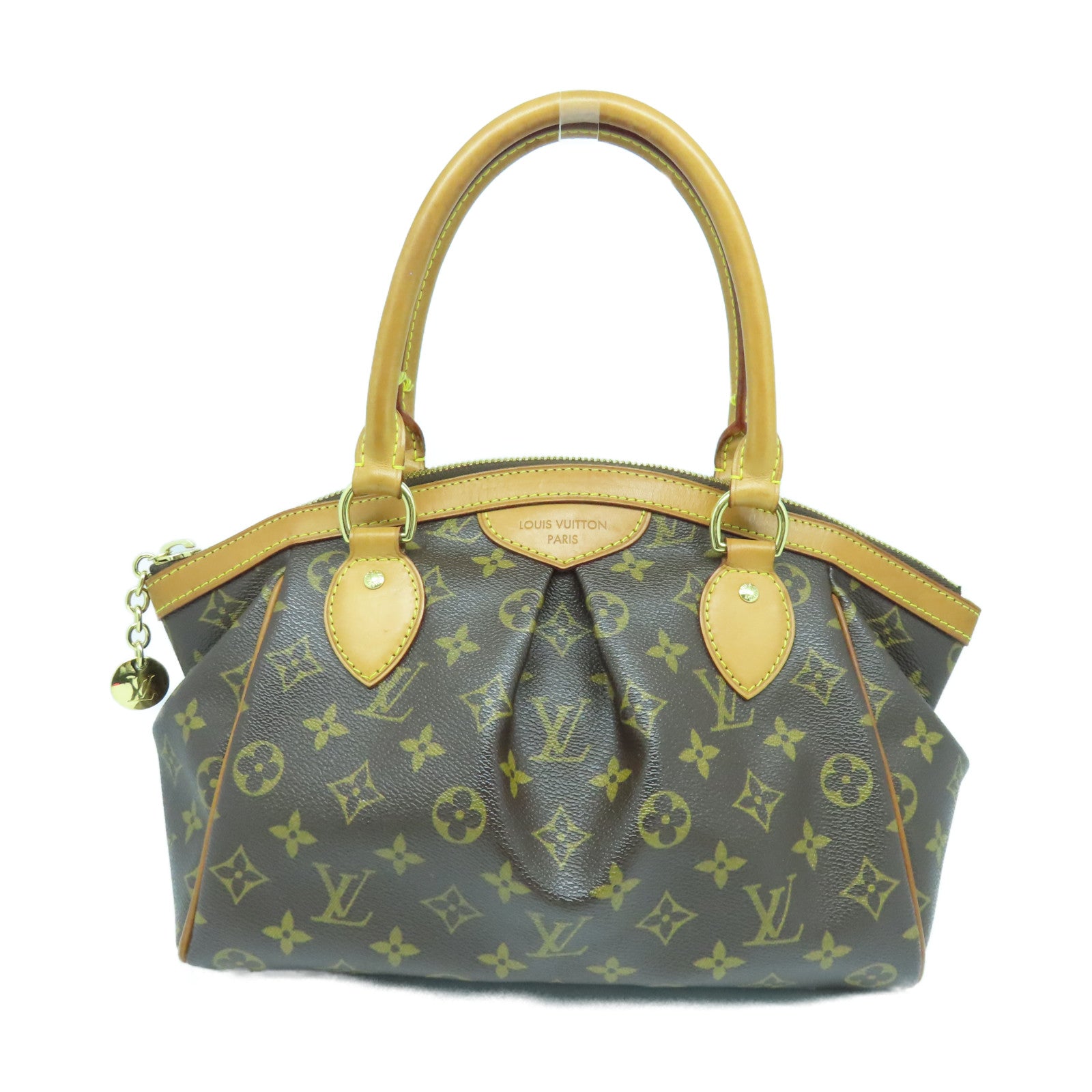 LOUIS VUITTON Monogram Tivoli PM Gold Buckle Handle Bag Brown