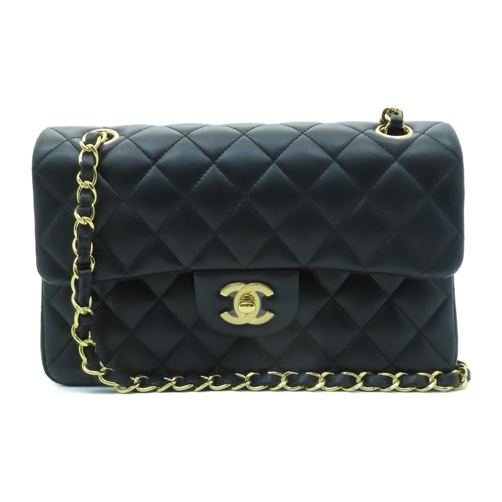 CHANEL 菱格羊皮皮革Classic 23金扣鏈帶肩背袋黑色