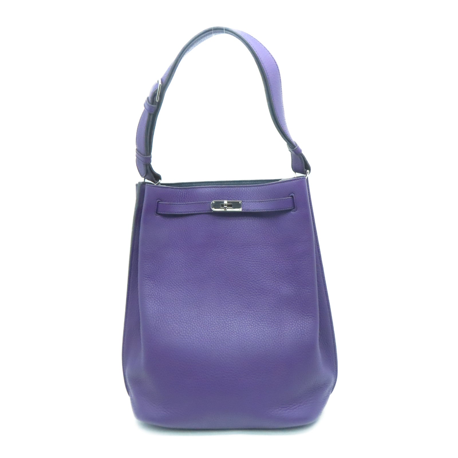 HERMES Clemence Leather So Kelly 26 One Shoulder Silver Buckle Shoulder Bag Purple
