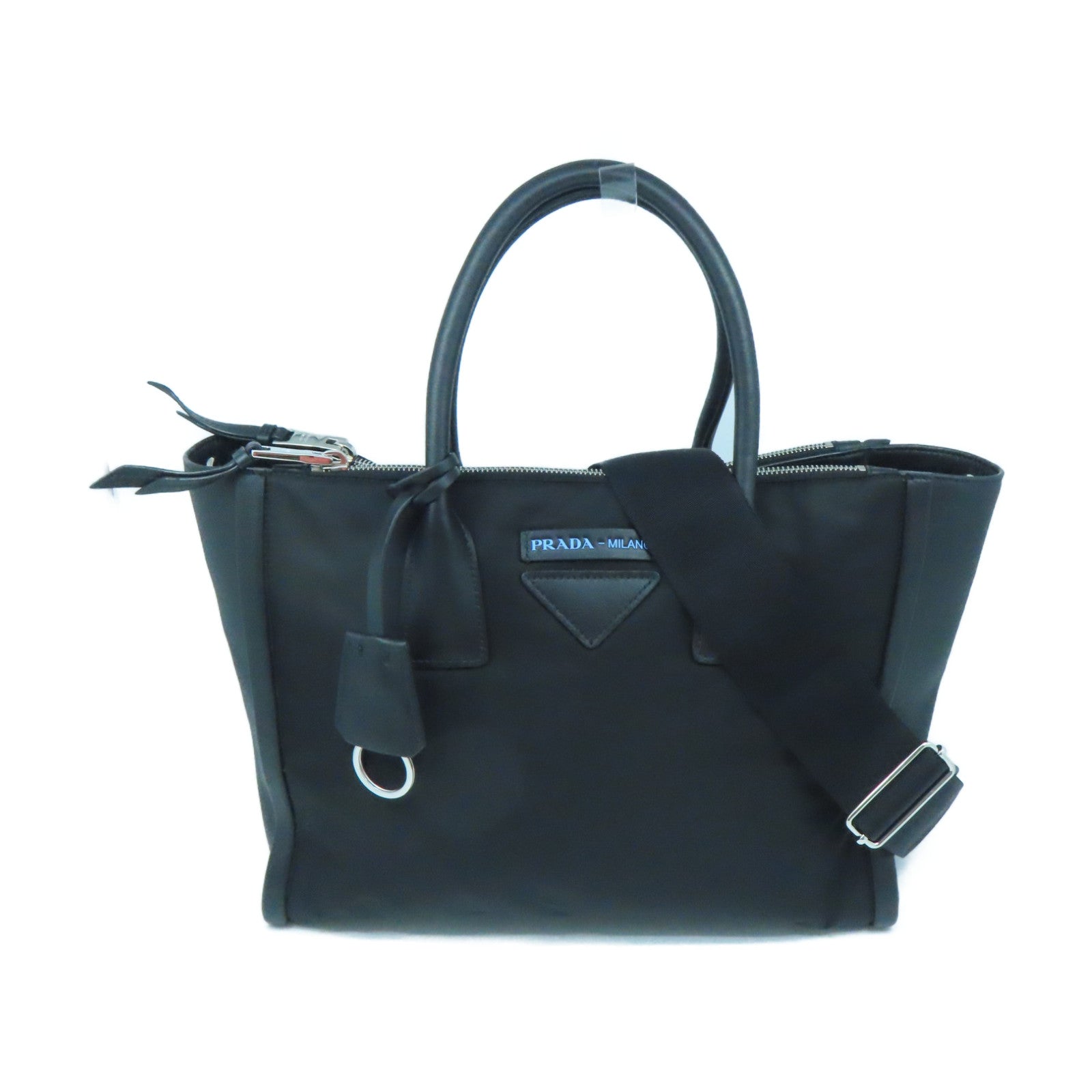 バッグ PRADA LEATHER NYLON SHOULDER HAND BAG Prada Medium Re-Nylon Leather Shoulder Bag with Padlock