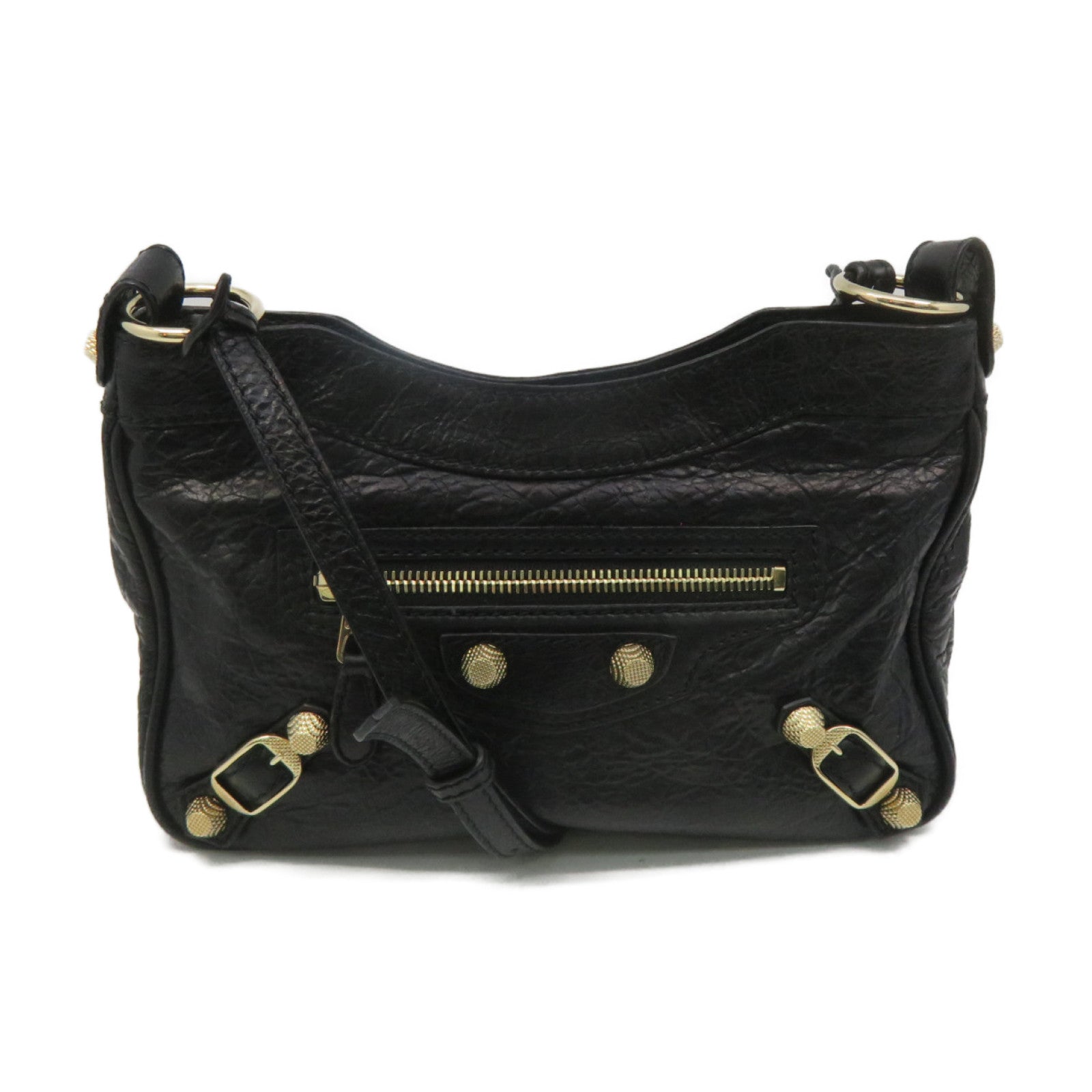 BALENCIAGA Cowhide Leather Giant Hip Crossbody Shoulder Bag Black