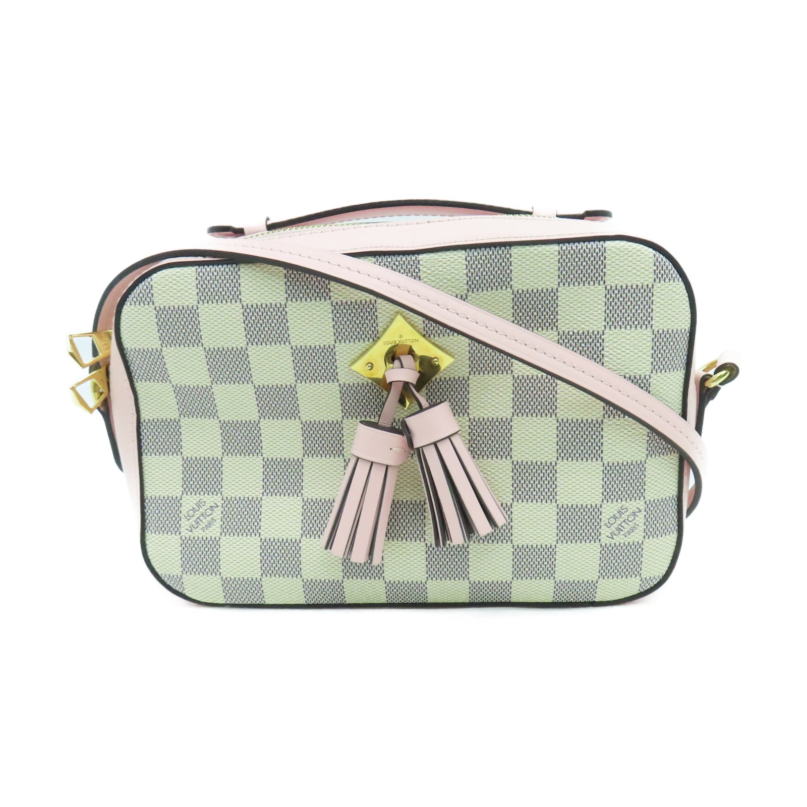 LOUIS VUITTON Damier Azur Saintonge Gold Buckle Shoulder Bag White/Pink
