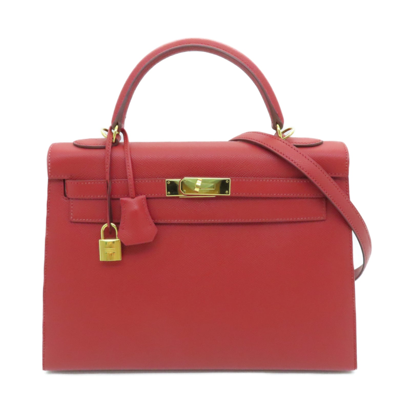 HERMES Veau Epsom Leather Kelly 32 Gold Buckle Handle Shoulder Bag