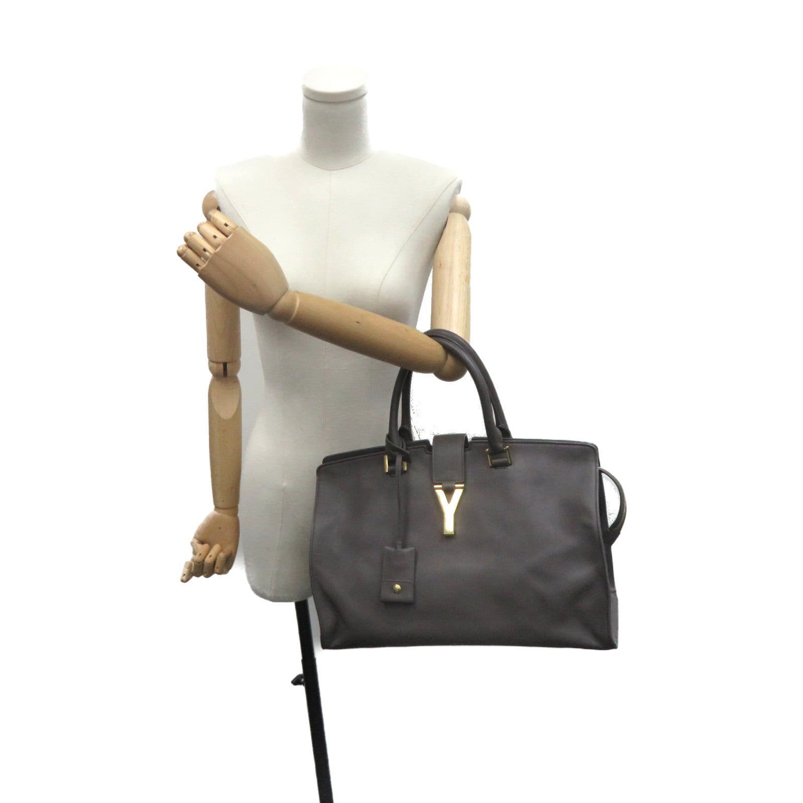 YVES SAINT LAURENT Cabas Y Hand Bag in cowhide leather gray