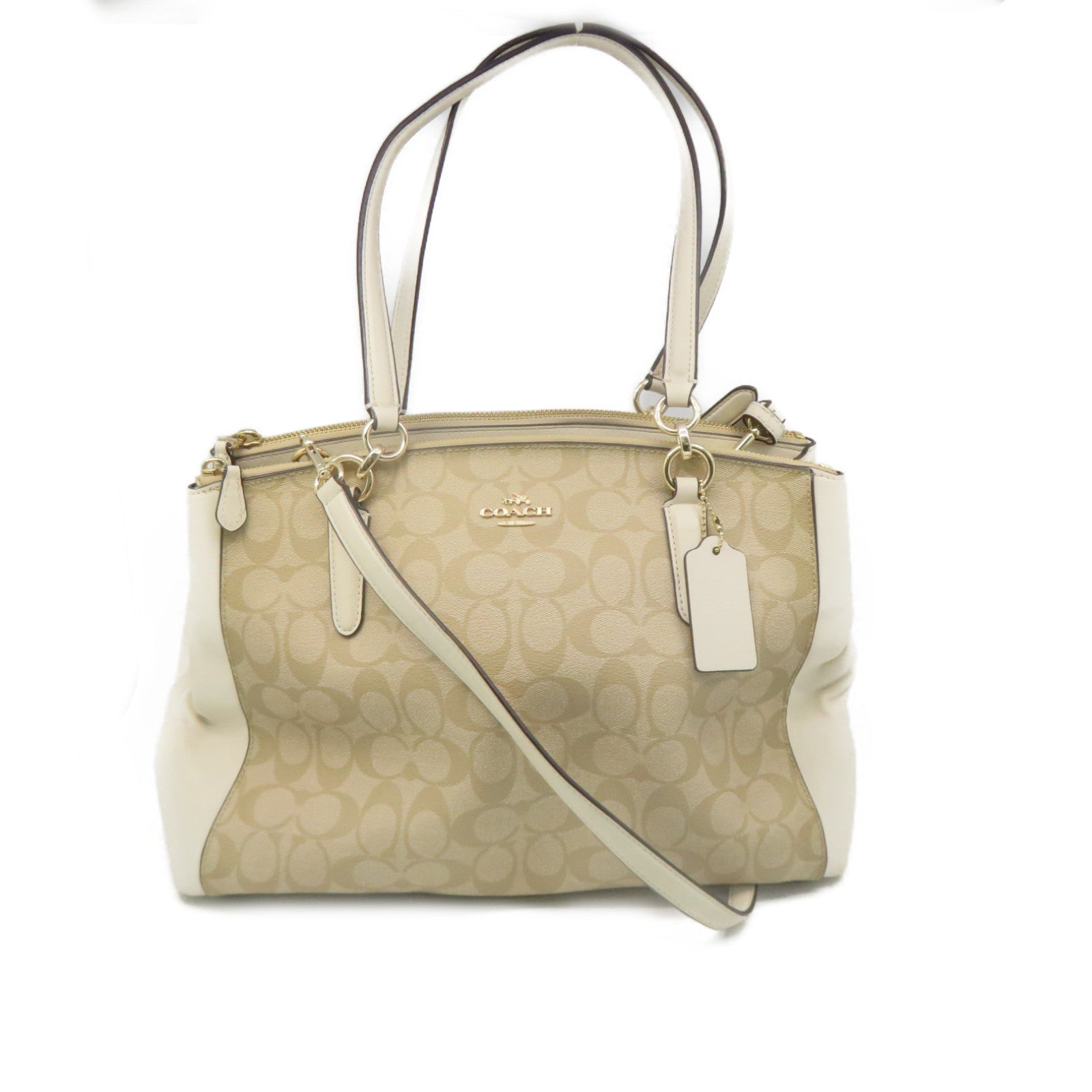 COACH Coated Canvas 2Way Shoulder Bag Handle Shoulder Bag Apricot/Off-White