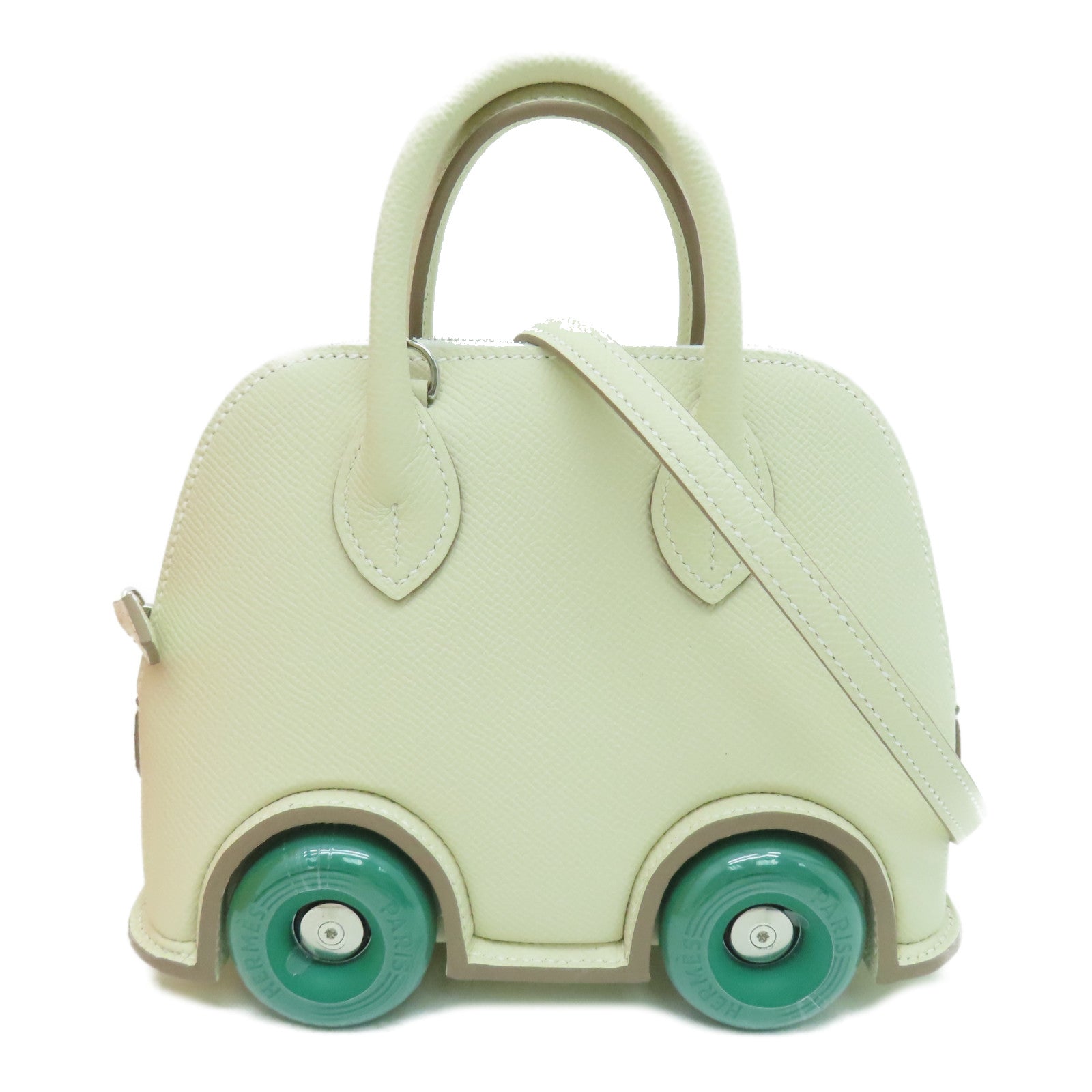 HERMES Epsom Leather Bolide On Wheel Silver Buckle Handle Shoulder Back  Dual-Purpose Bag Pencil White