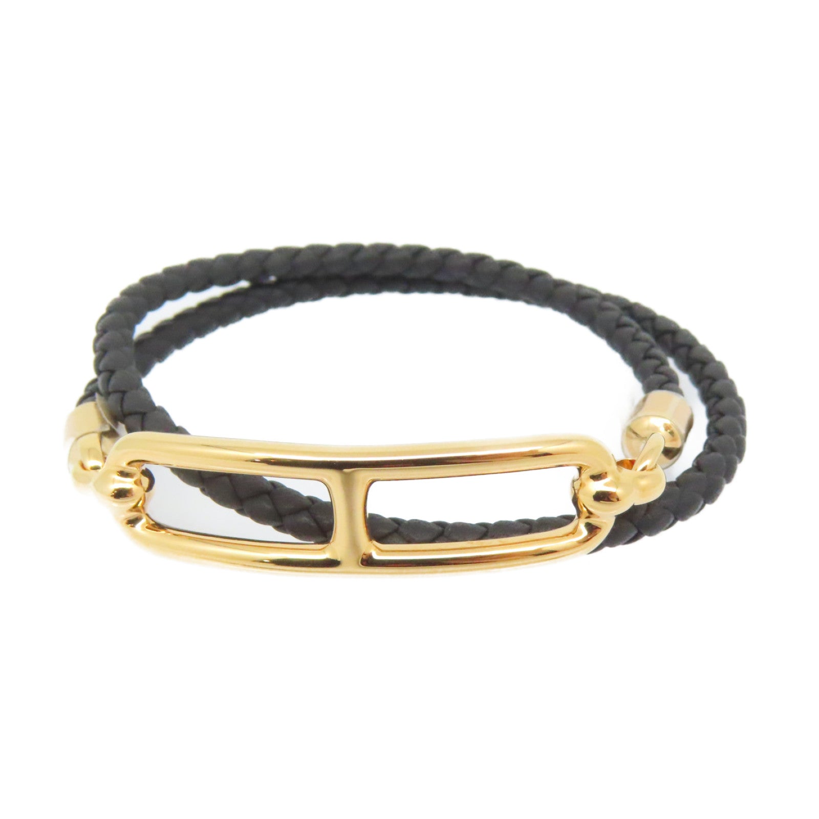 HERMES Swift Leather Roulis Double Tour Gold Buckle Bracelet