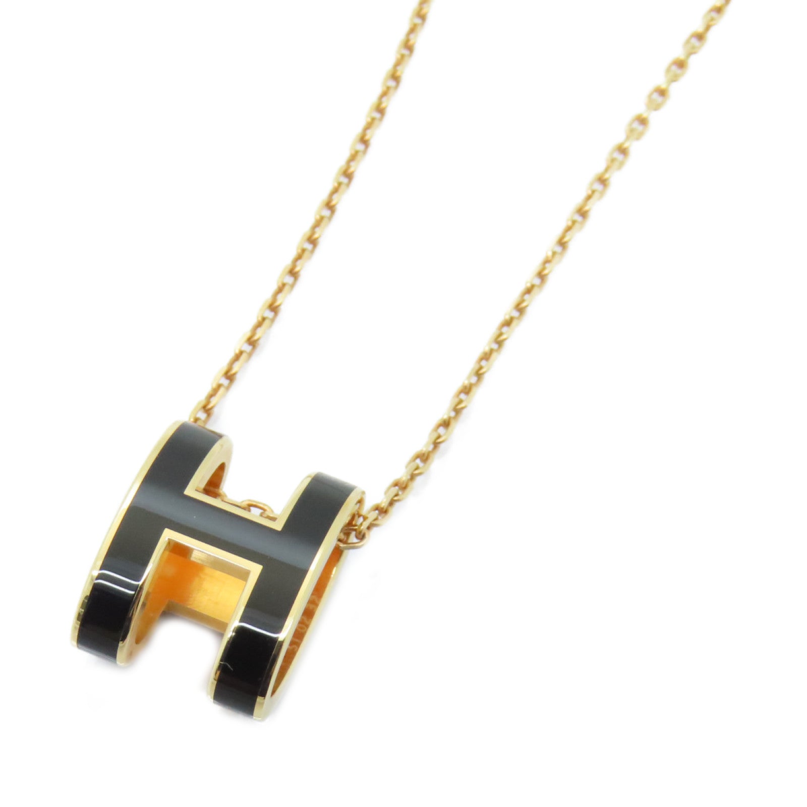 HERMES 金屬/琺瑯Pop H Necklace項鍊黑色/金色