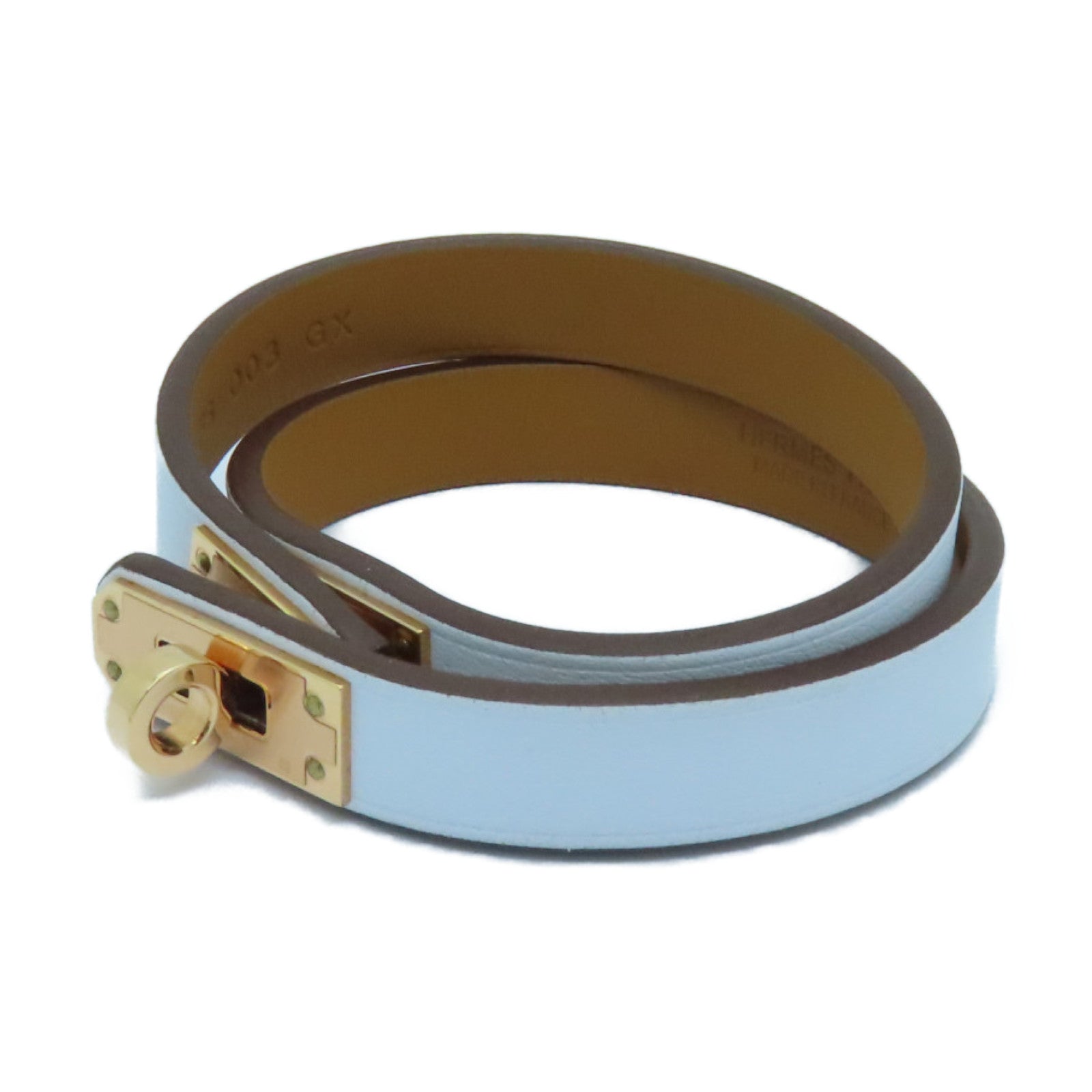 HERMES Swift Leather Mini Kelly Double Tour Gold Buckle Bracelet Bleu Brume Light Blue