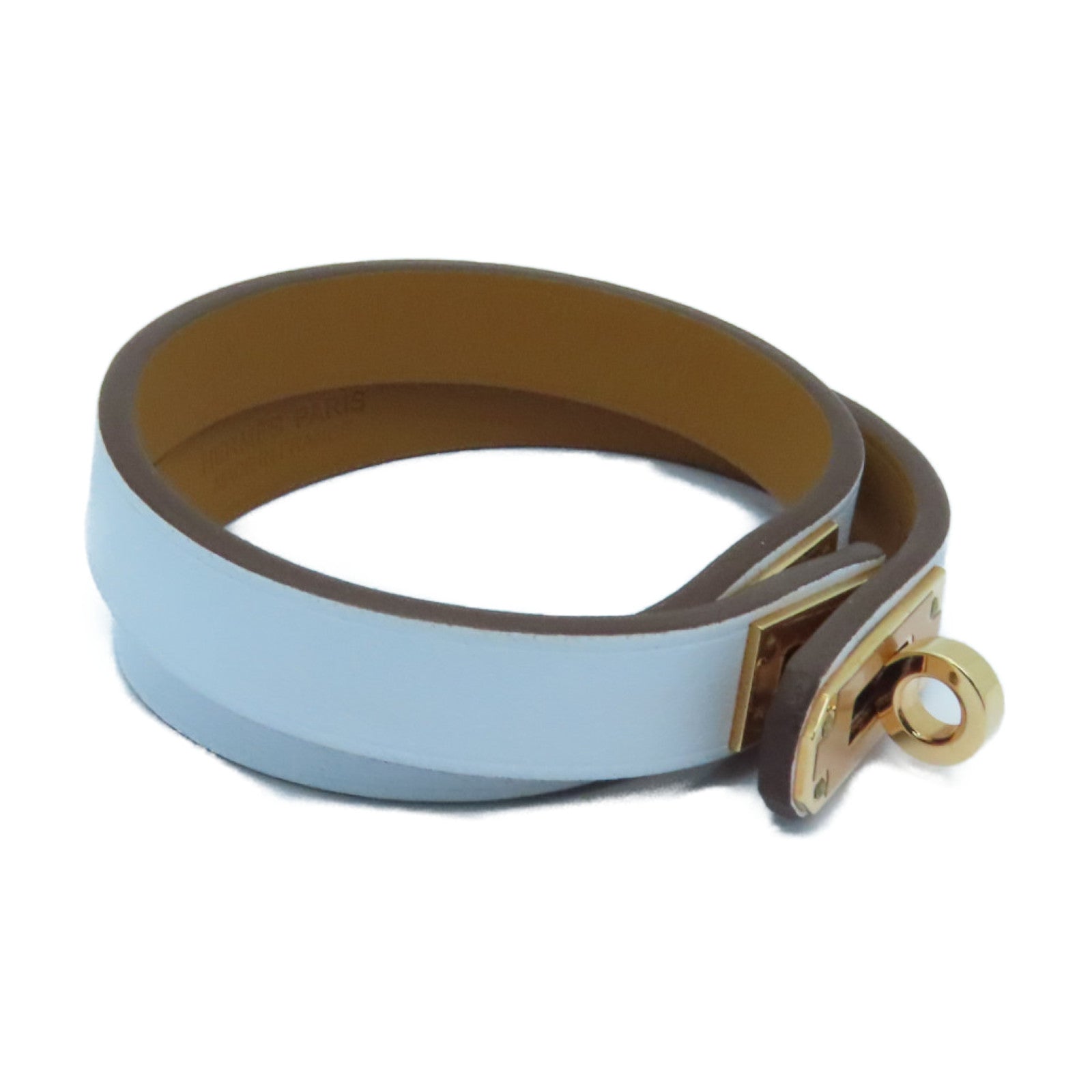 HERMES Swift Leather Mini Kelly Double Tour Gold Buckle Bracelet Bleu Brume Light Blue