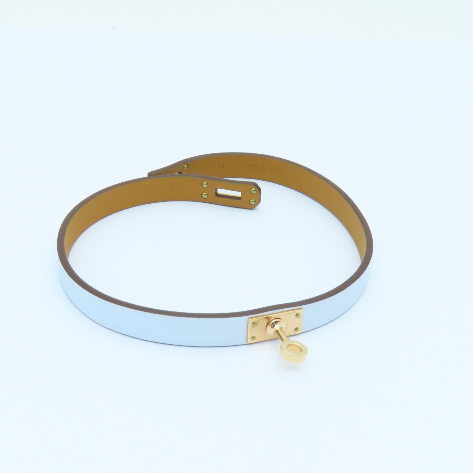 HERMES Swift Leather Mini Kelly Double Tour Gold Buckle Bracelet Bleu Brume Light Blue