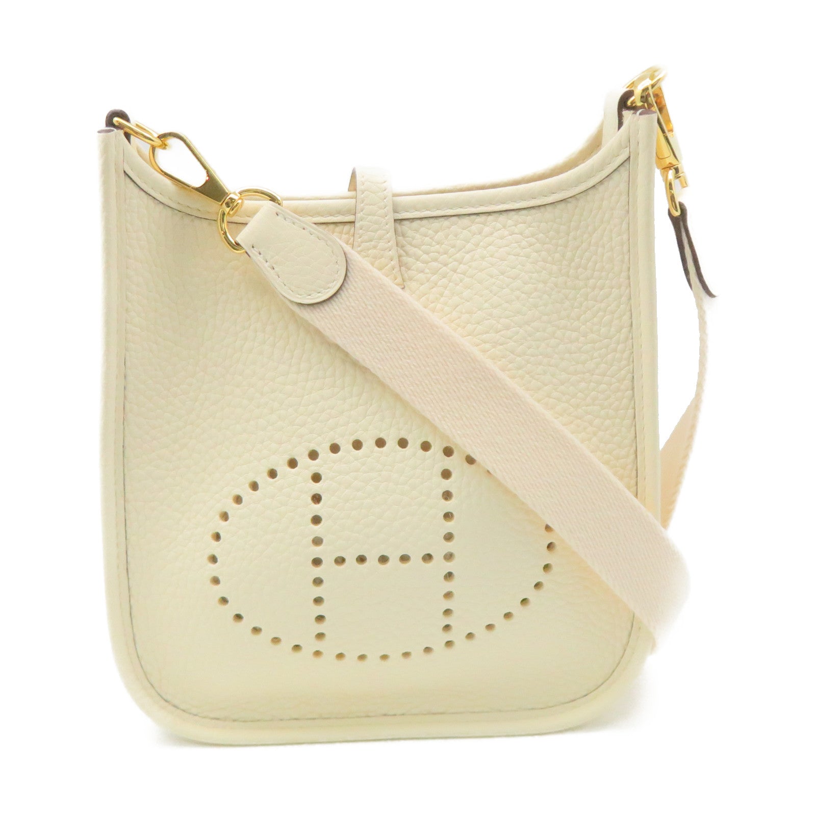 HERMES Clemence Leather Evelyne TPM Shoulder Bag Gold Buckle Shoulder Bag Nata Beige