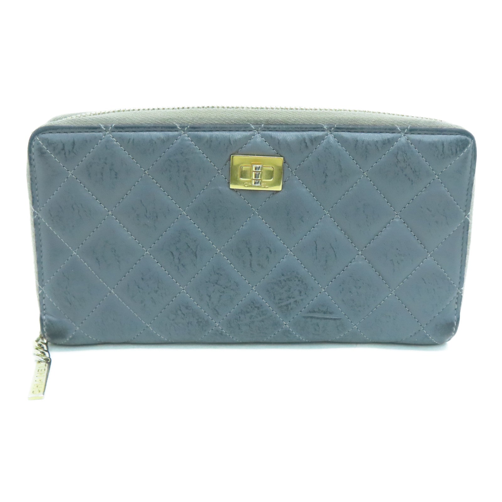 CHANEL rhombic cowhide leather Long Wallet gold buckle long